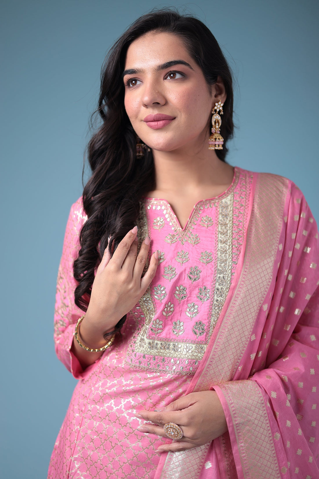 Handloom Straight Cut Silk Suit with Gota Patti work