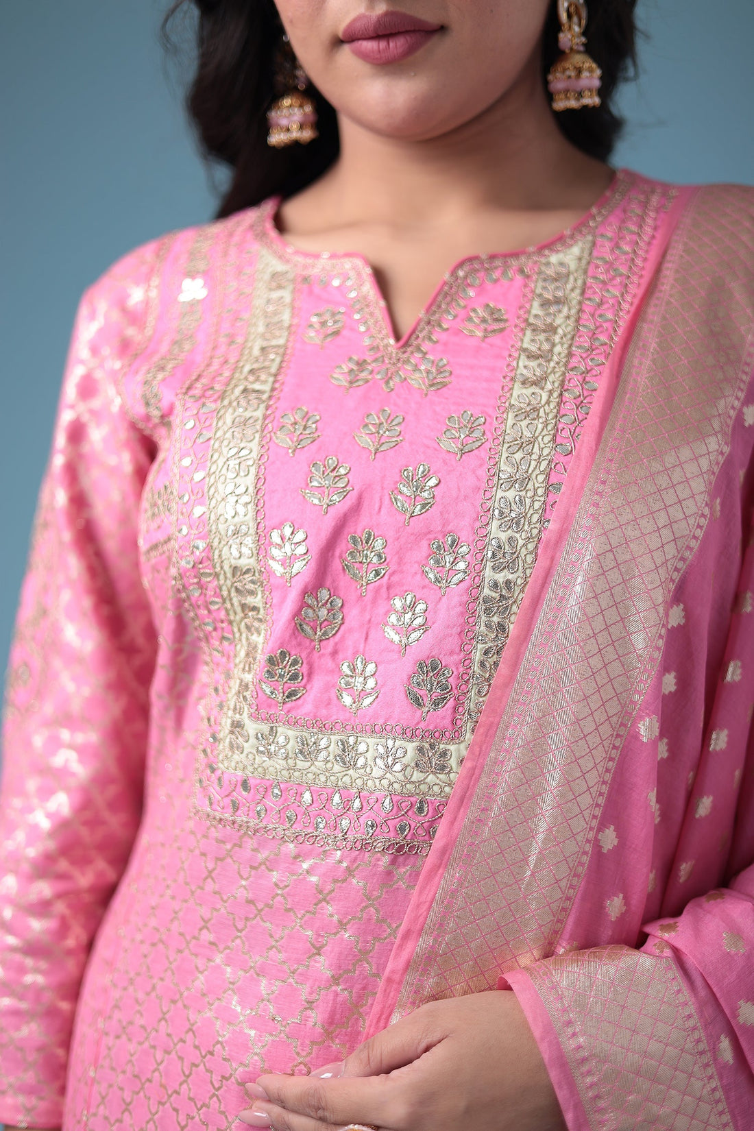 Handloom Straight Cut Silk Suit with Gota Patti work