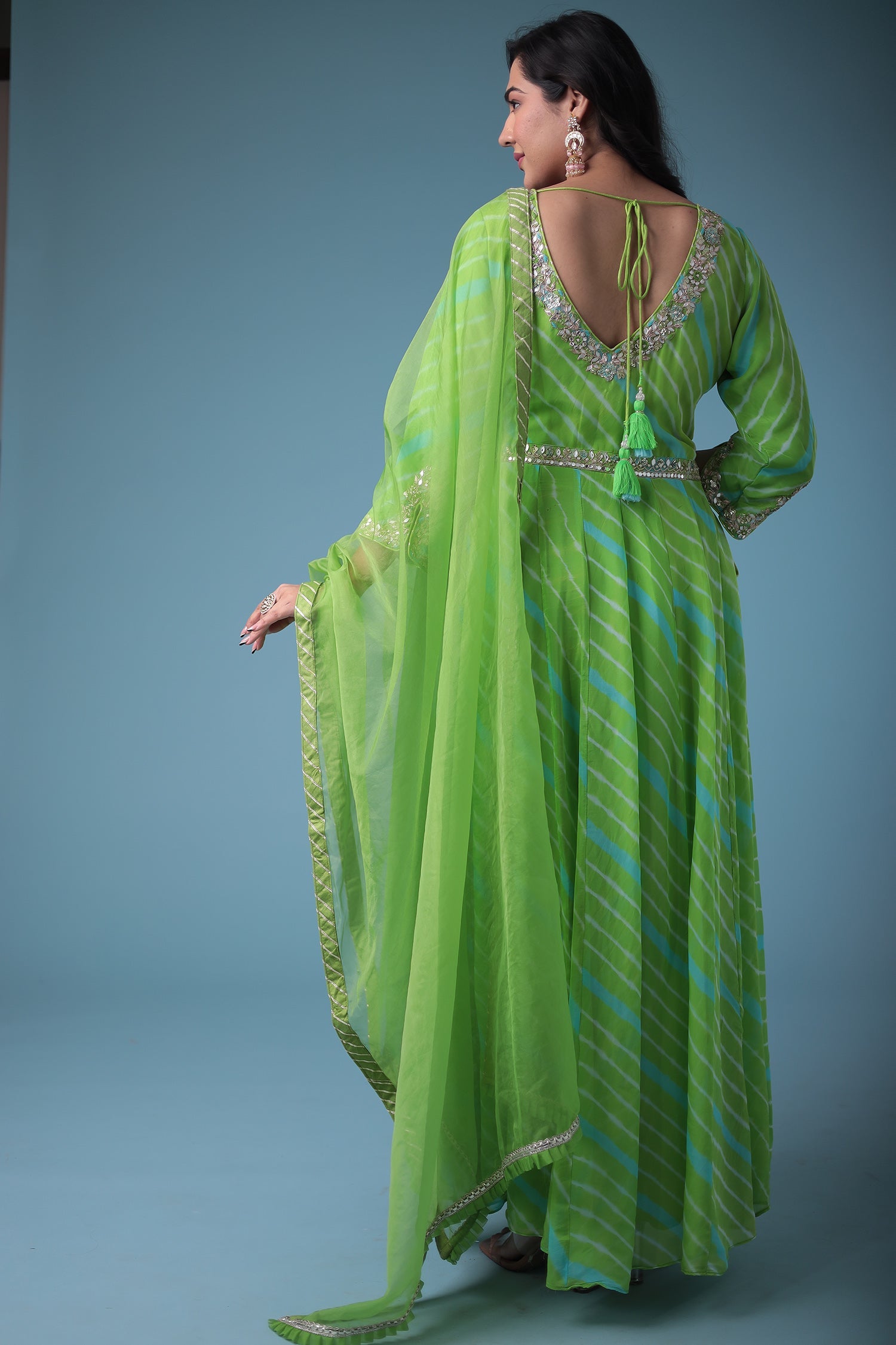 Embroidered Leheriya Anarkali Silk Suit with Gota Patti and Zardozi work