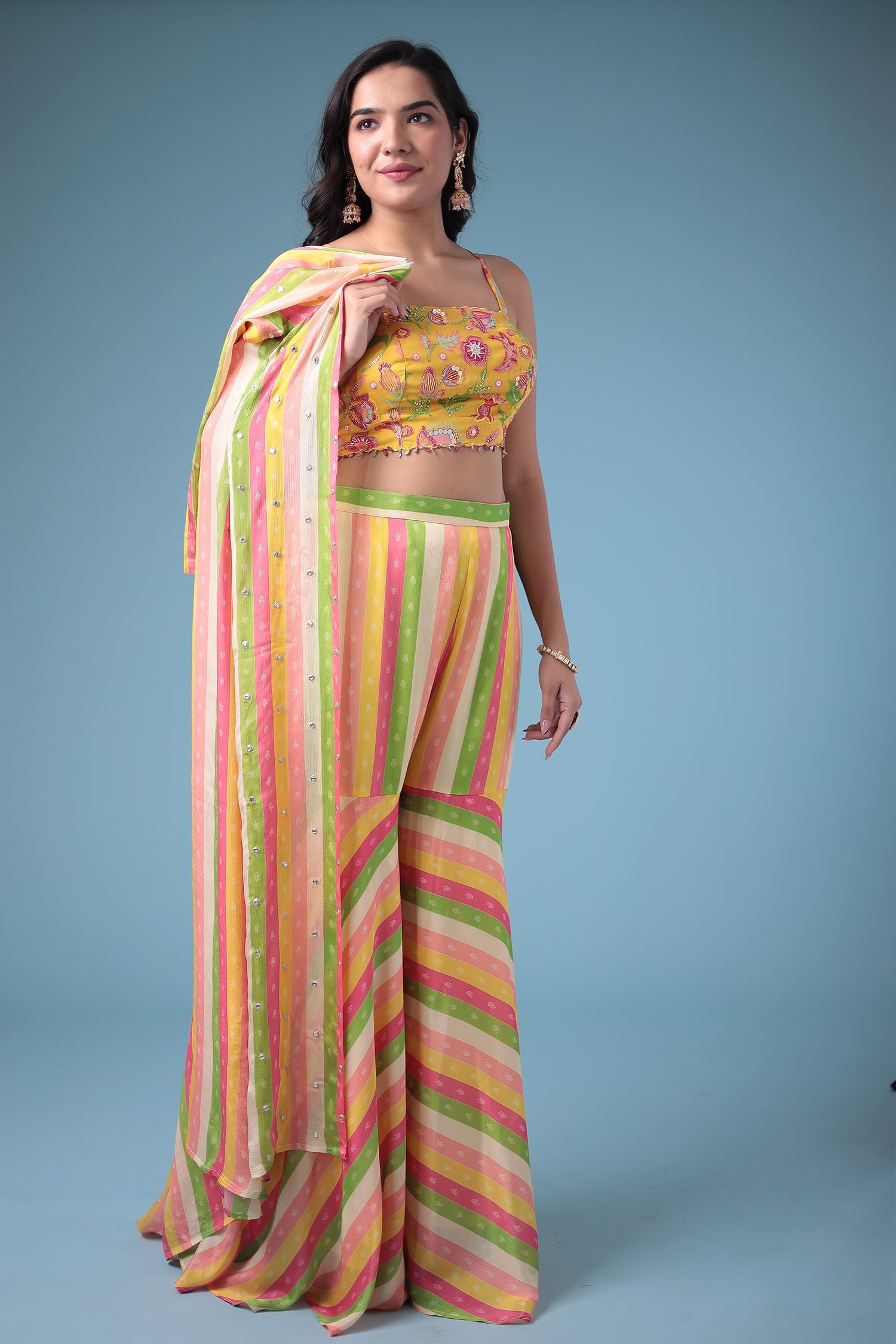 Leheriya Silk Indowestern Enhanced with Cutdana and Sequins work