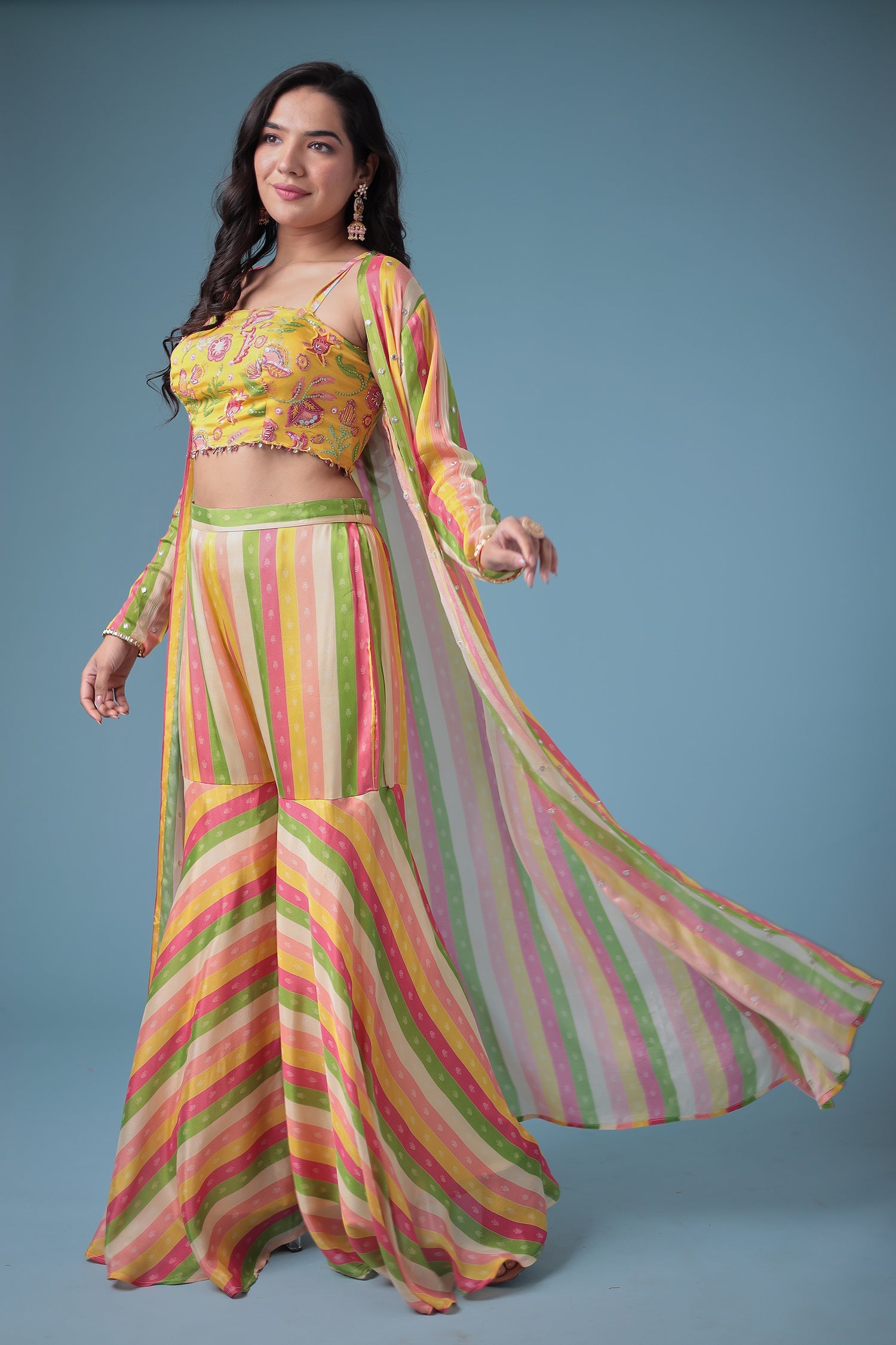Leheriya Silk Indowestern Enhanced with Cutdana and Sequins work