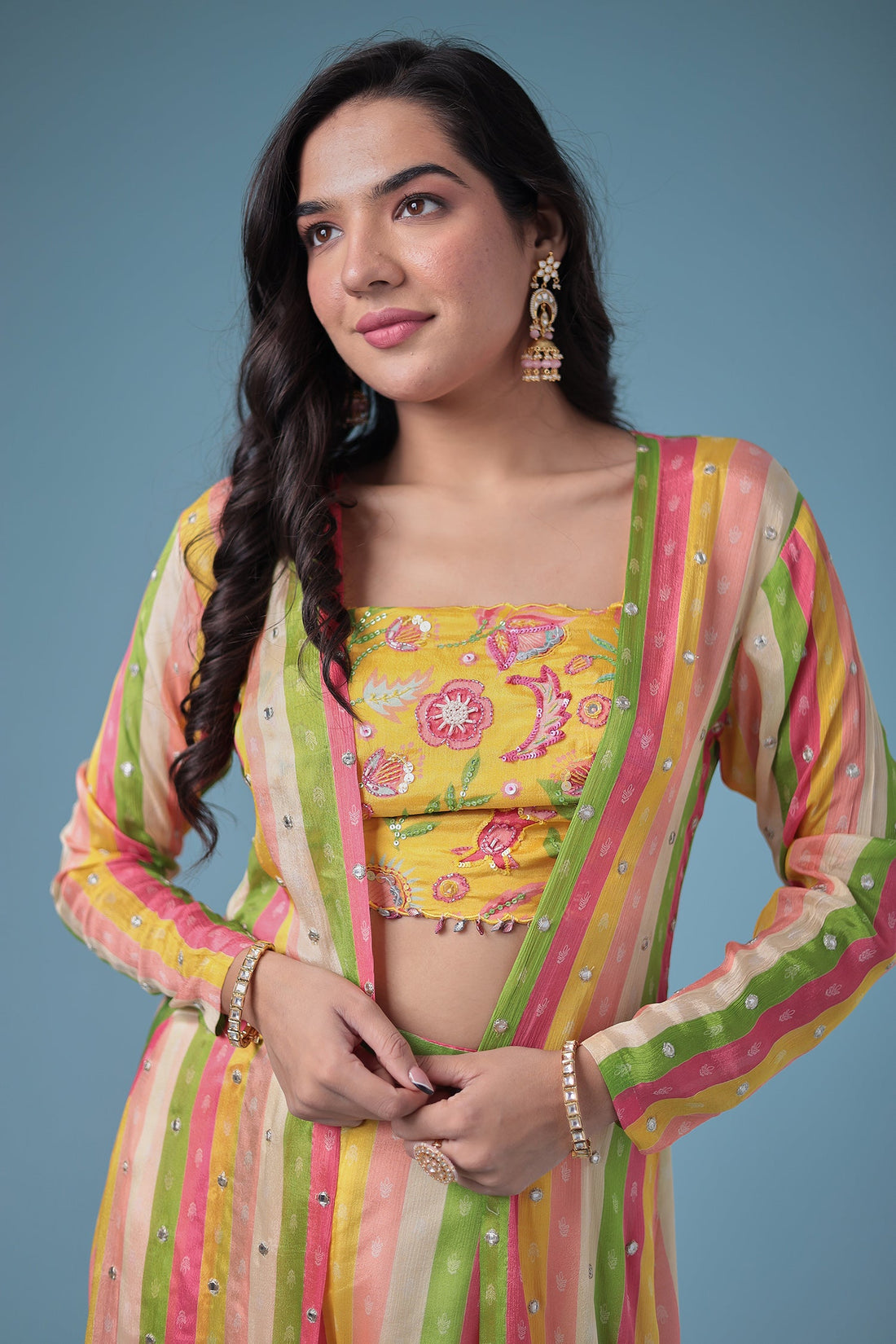 Leheriya Silk Indowestern Enhanced with Cutdana and Sequins work