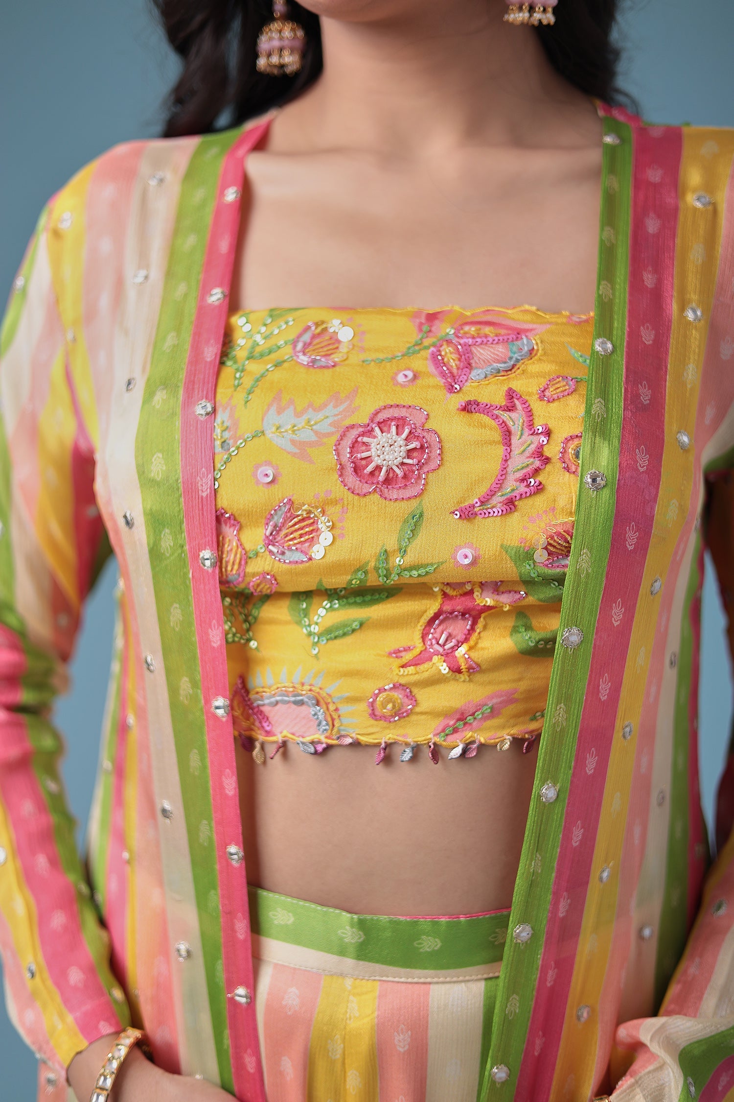 Leheriya Silk Indowestern Enhanced with Cutdana and Sequins work