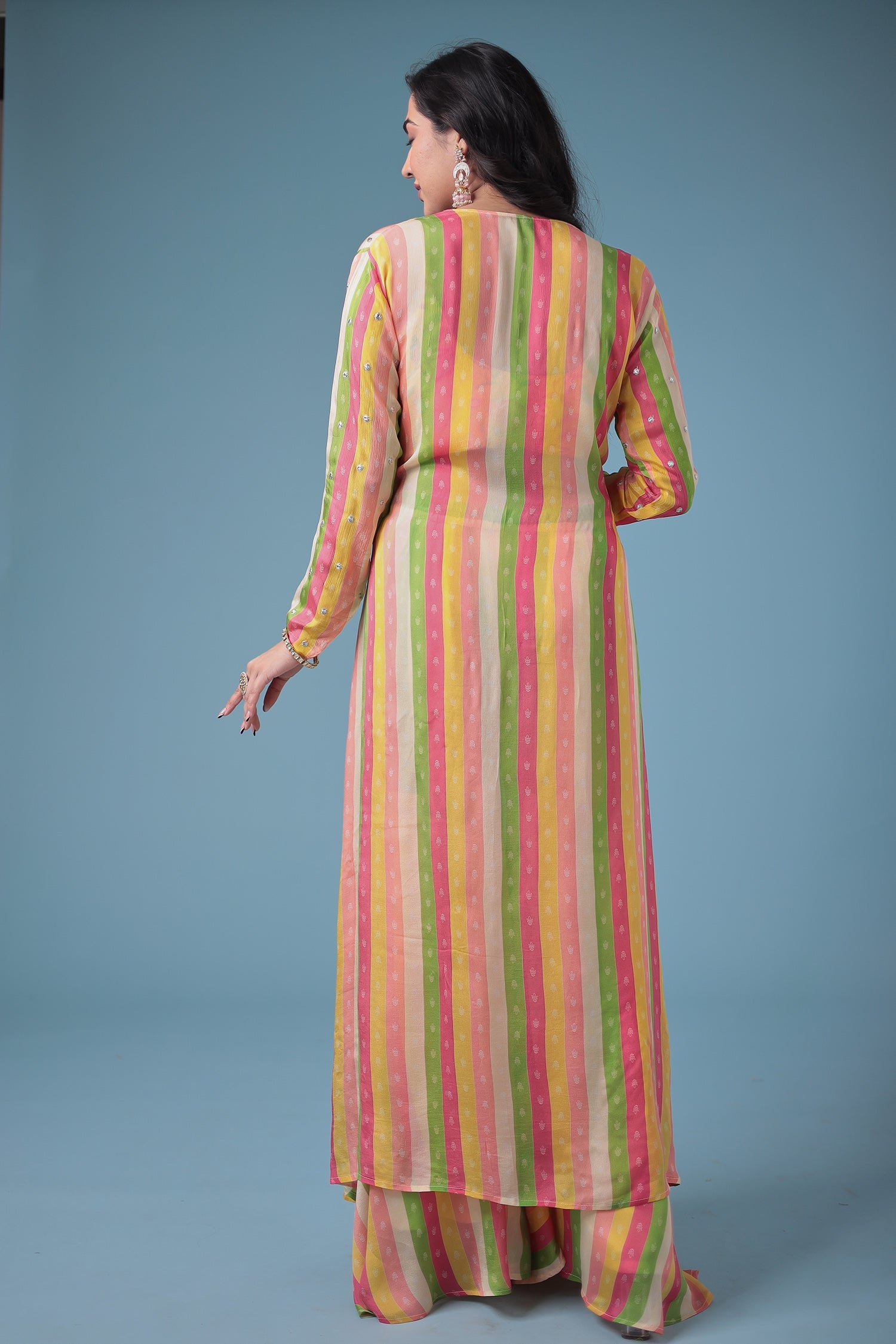 Leheriya Silk Indowestern Enhanced with Cutdana and Sequins work