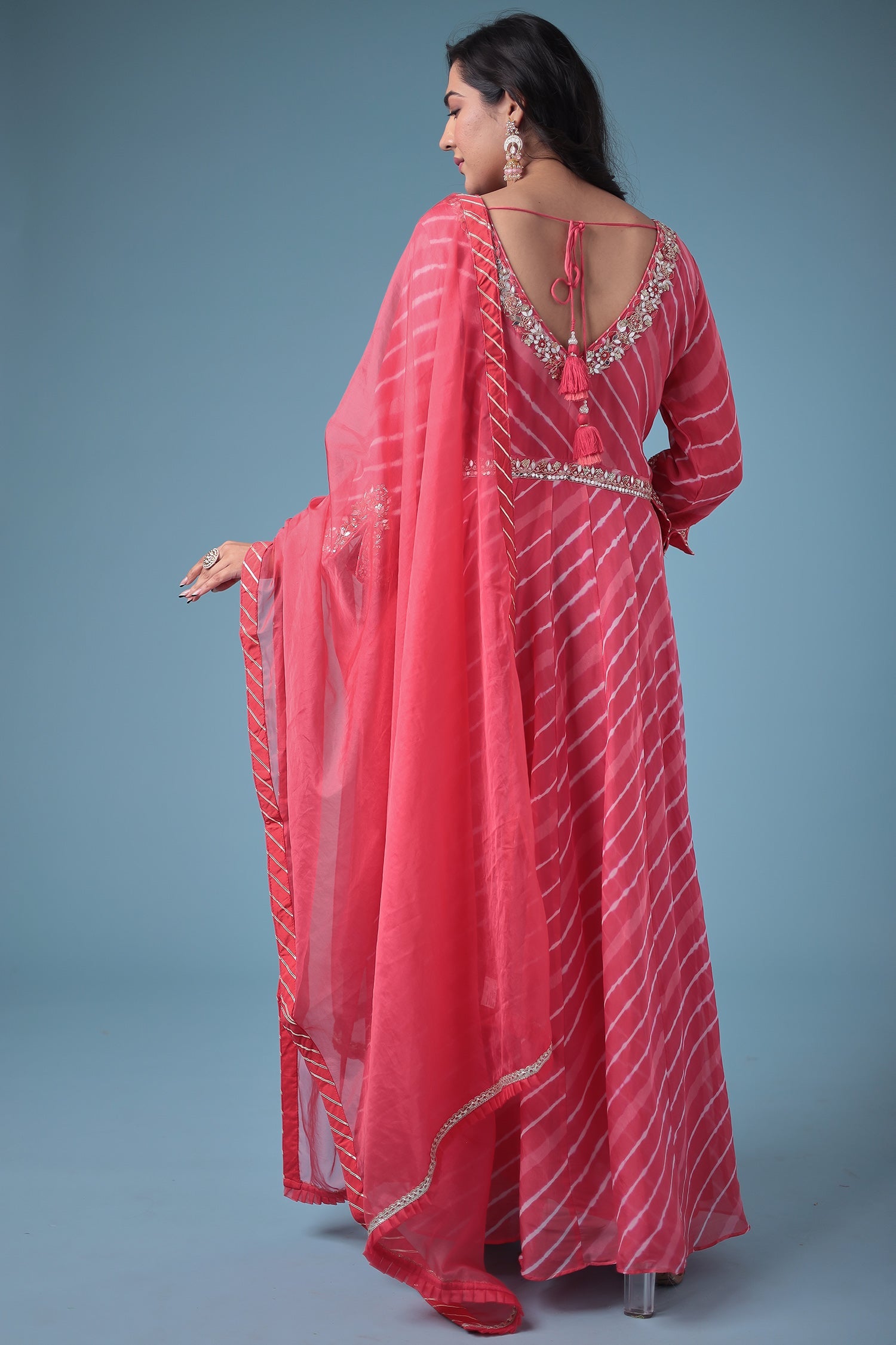 Embroidered Leheriya Anarkali Silk Suit with Gota Patti and Zardozi work