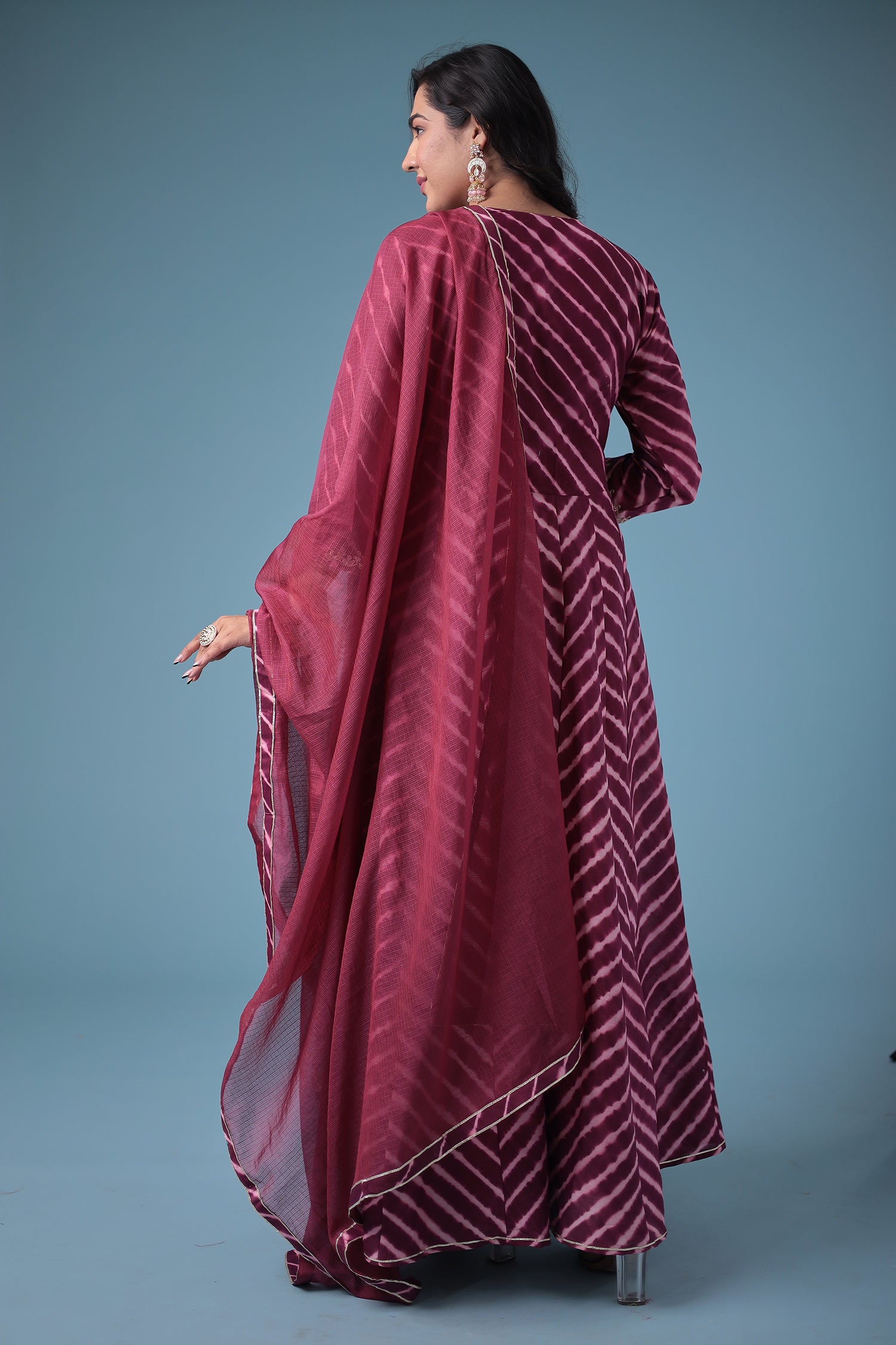 Embroidered Leheriya Chanderi Suit with Gota Patti work.