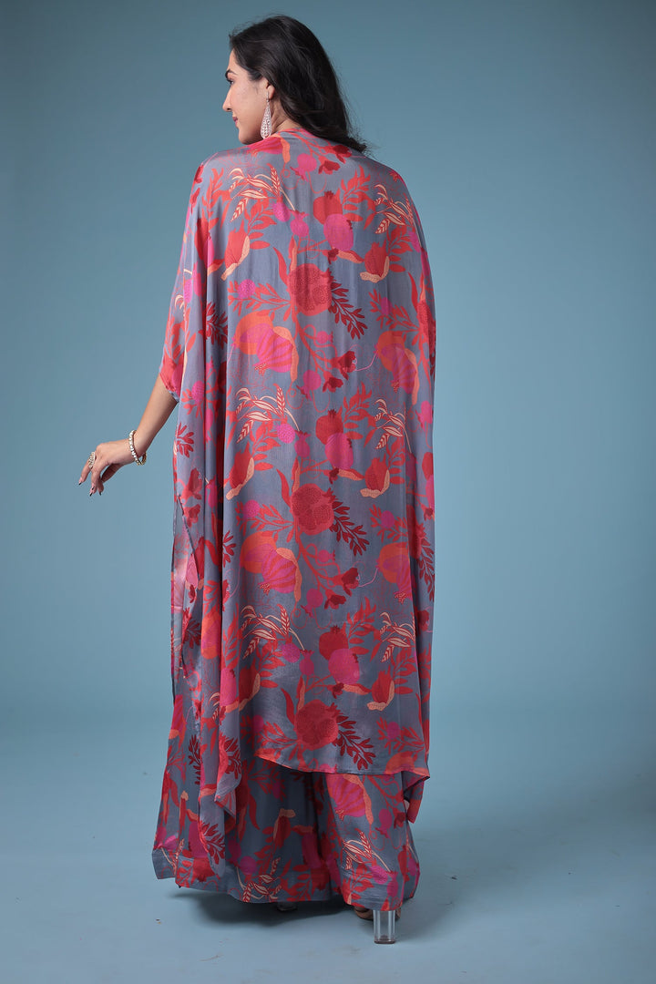 Embroidered Printed Silk Indowestern with Sequins work
