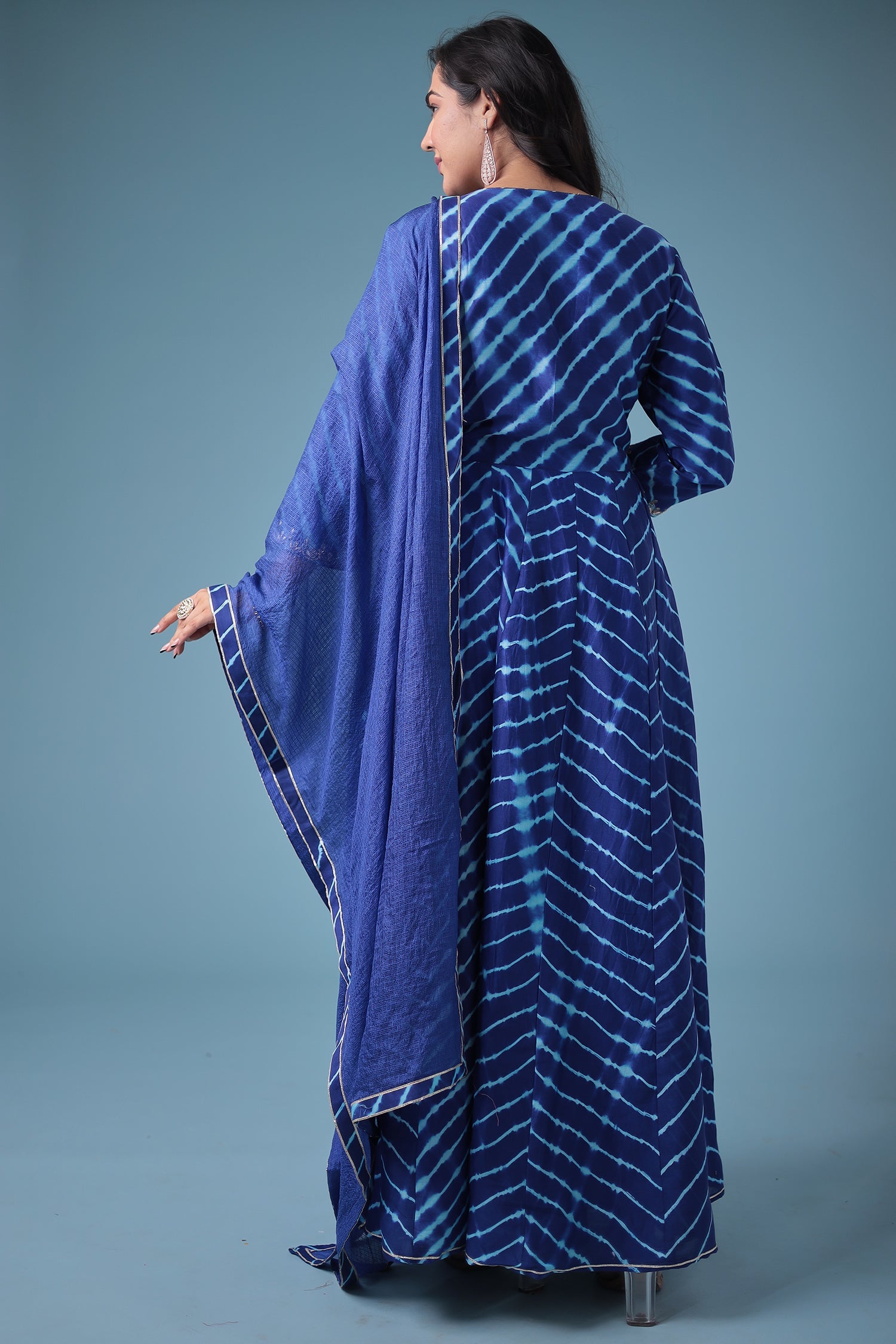 Embroidered Leheriya Chanderi Suit with Gota Patti work.