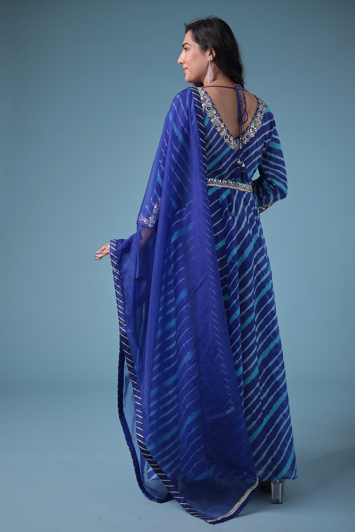 Embroidered Leheriya Anarkali Silk Suit with Gota Patti and Zardozi work