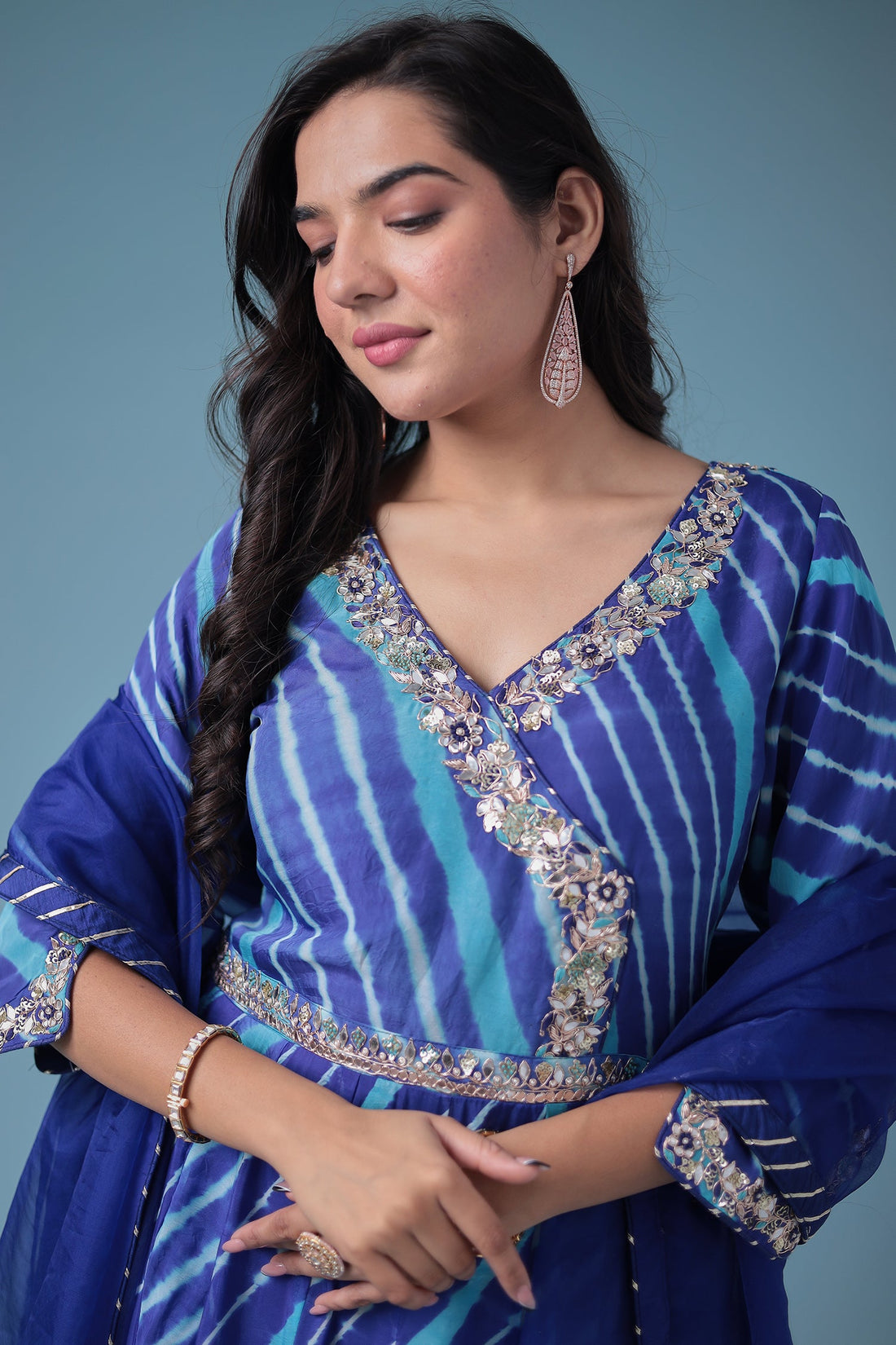 Embroidered Leheriya Anarkali Silk Suit with Gota Patti and Zardozi work