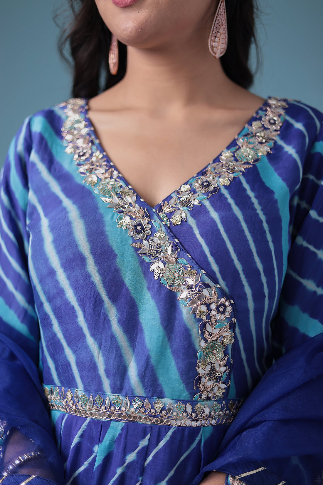 Embroidered Leheriya Anarkali Silk Suit with Gota Patti and Zardozi work