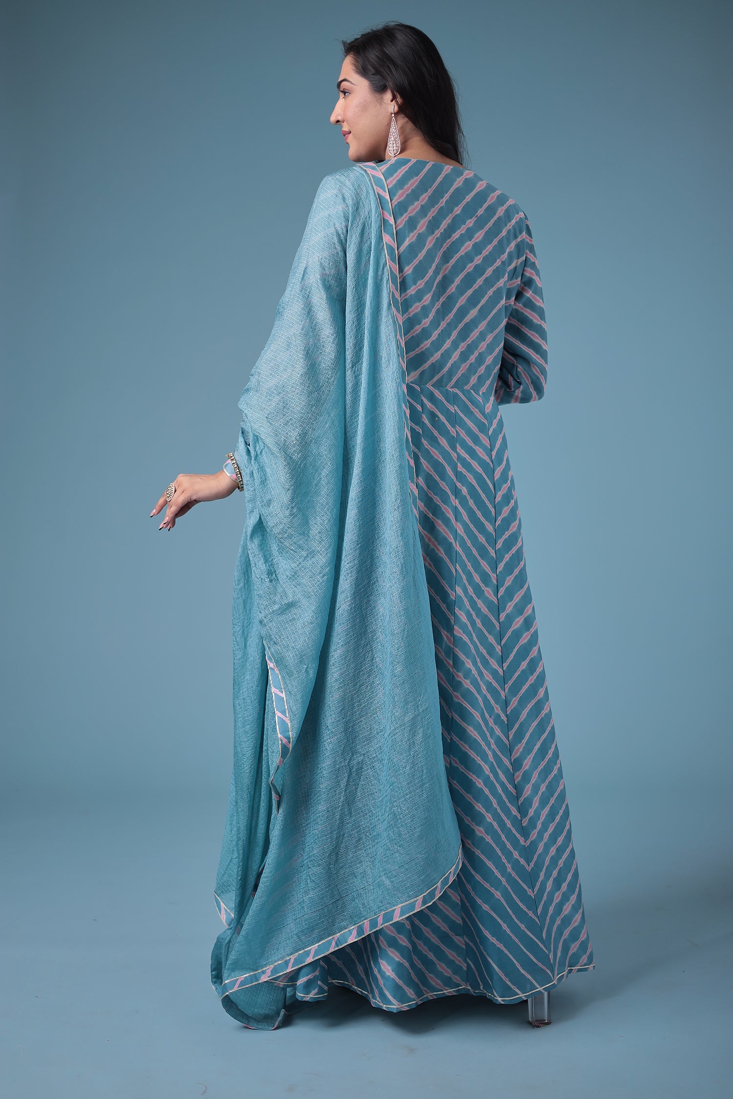 Embroidered Leheriya Chanderi Suit with Gota Patti work.