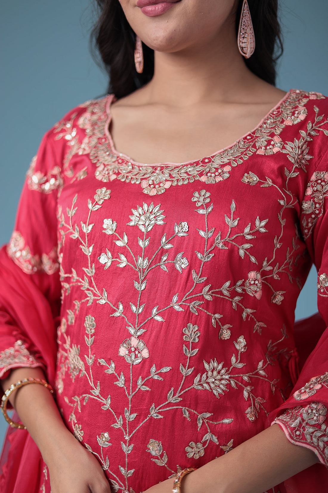 Embroidered Dhoti Style Silk Suit with Gota Patti work