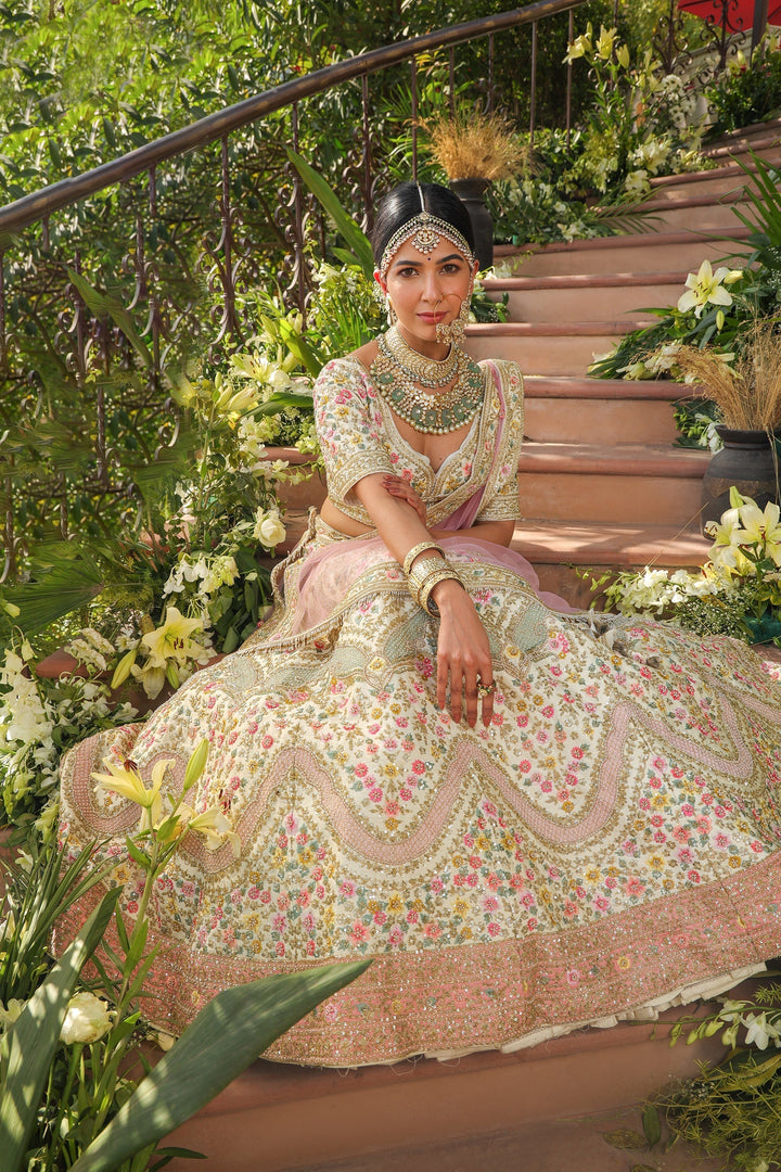 Raw silk  Lehenga with Cutdana, Dori, Pearl, Sequins, Thread work.