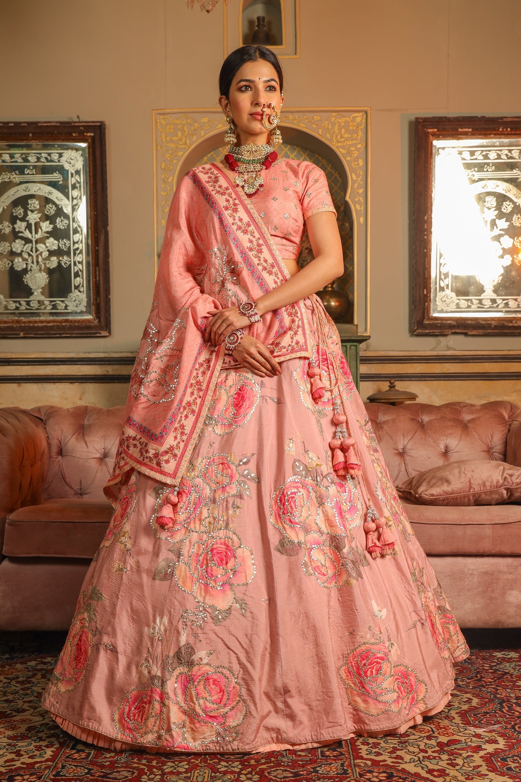 Silk Lehenga with Gota Patti work.