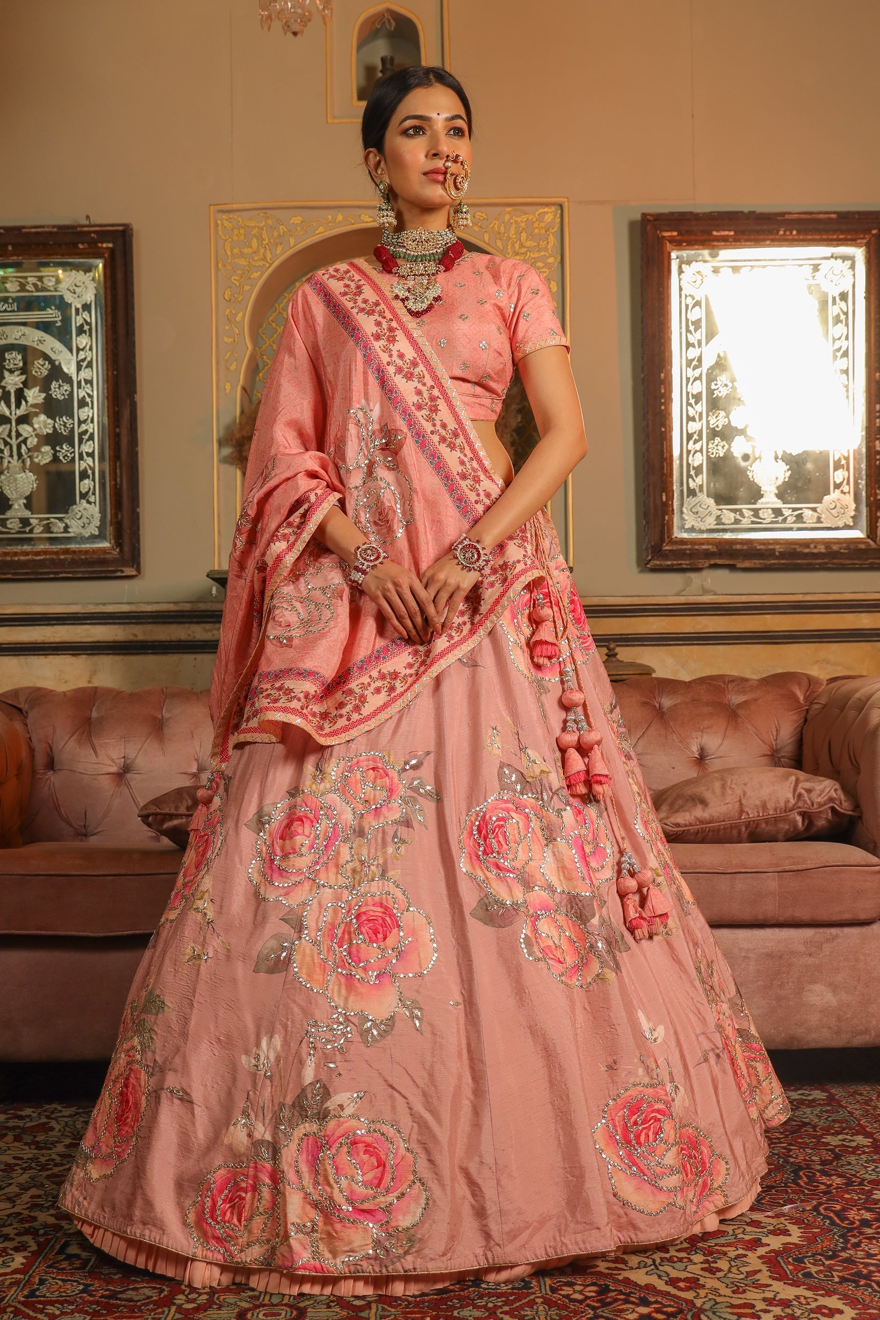Silk Lehenga with Gota Patti work.