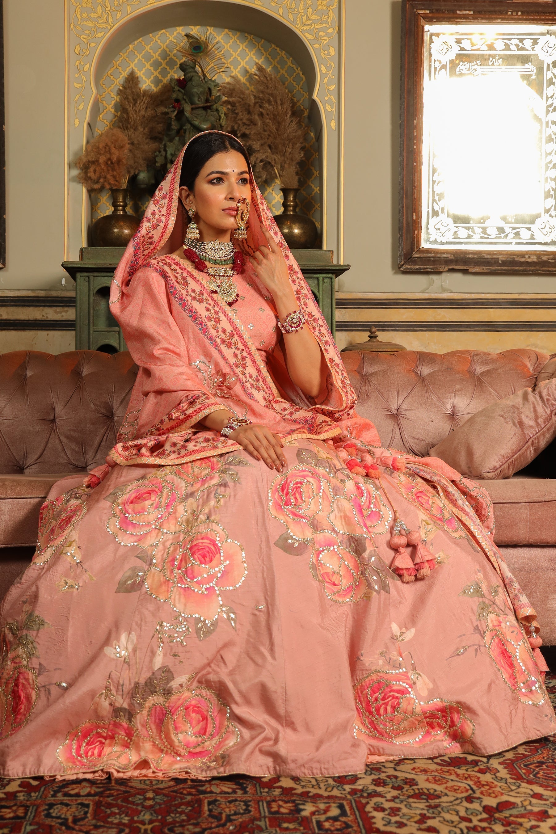 Silk Lehenga with Gota Patti work.