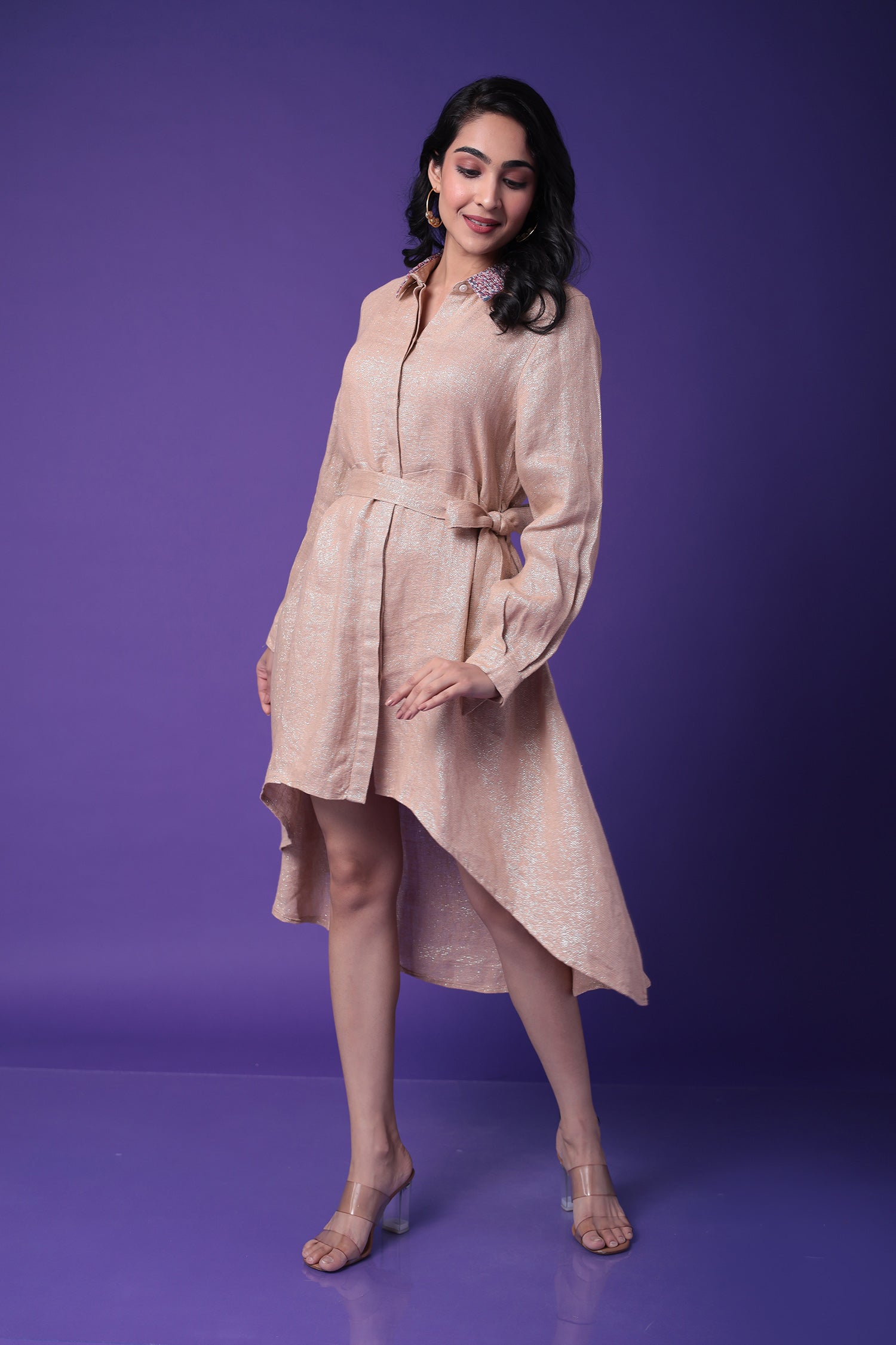 Shimmer Linen Dress Embroidered with Sequins work