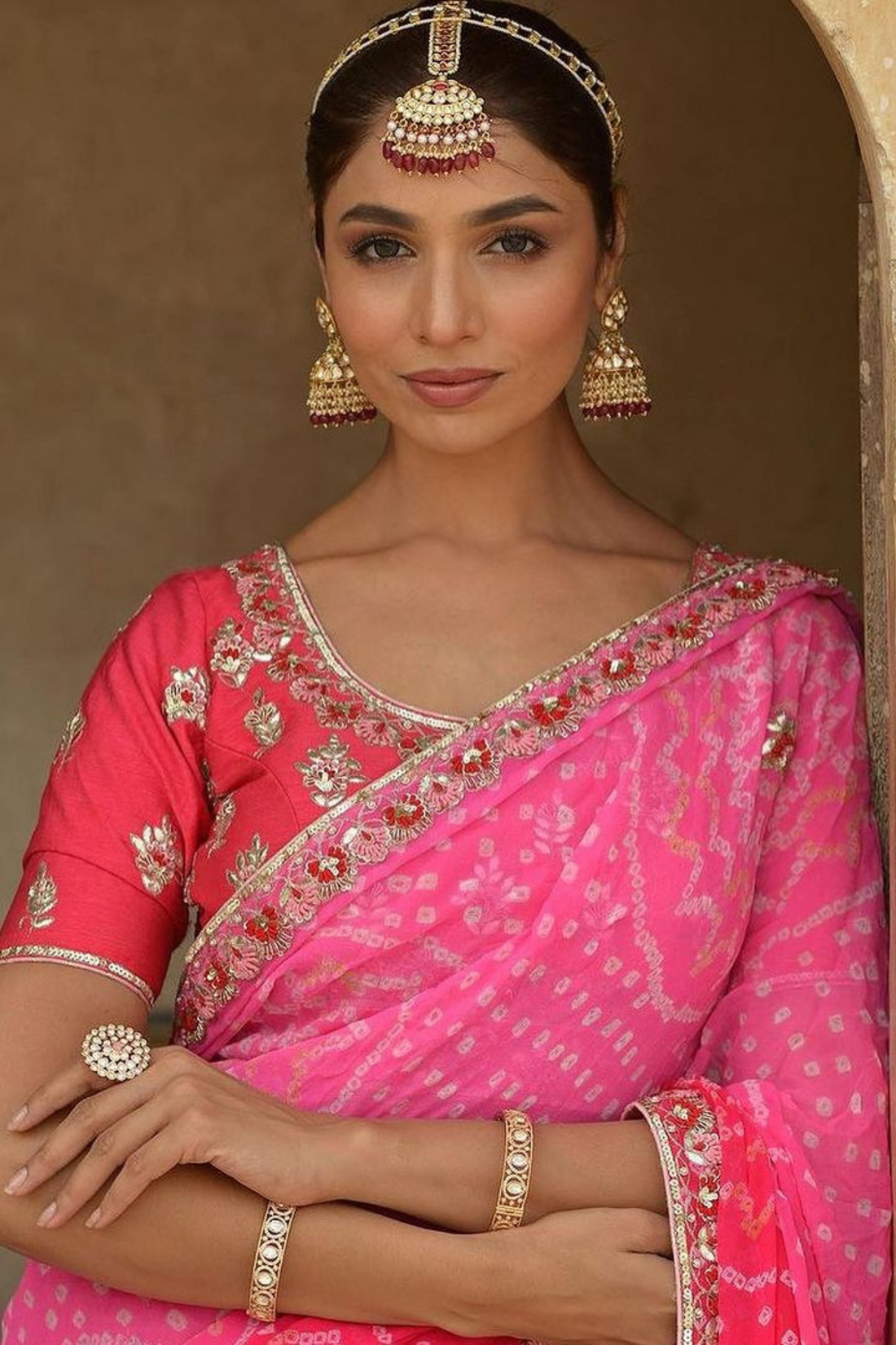 Embroidered Bandhej Lehenga with Gota Patti and Zardozi work