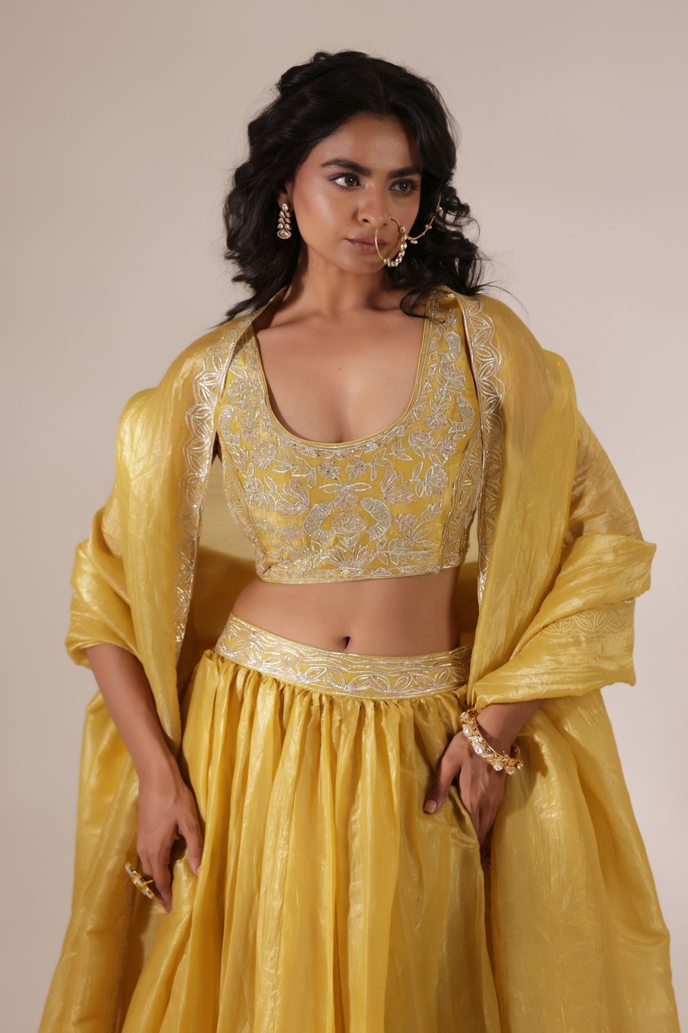 Tissue Indowestern Lehenga Embellished with Gota work