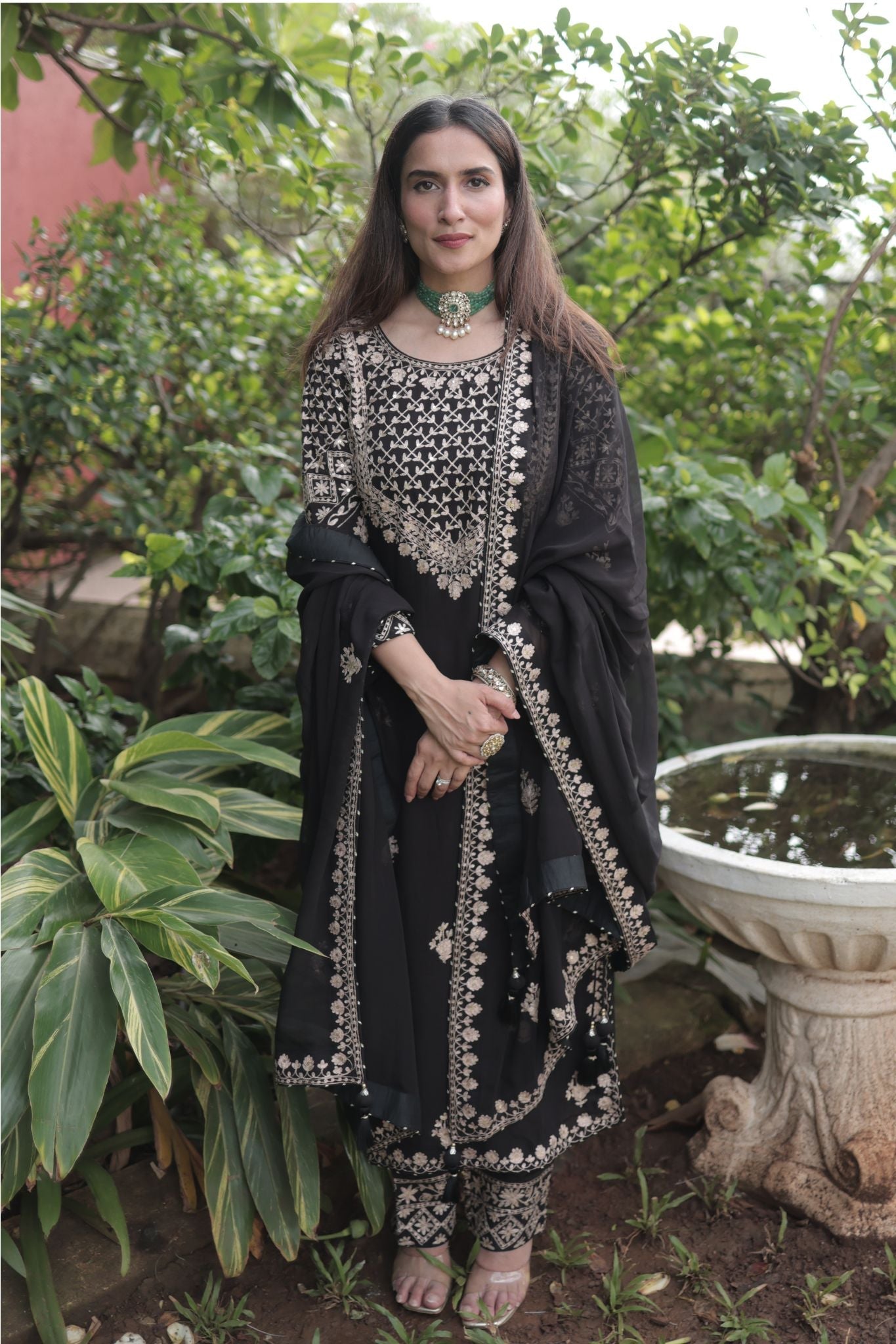 Georgette Straight Suit Embroidered with Pittan work