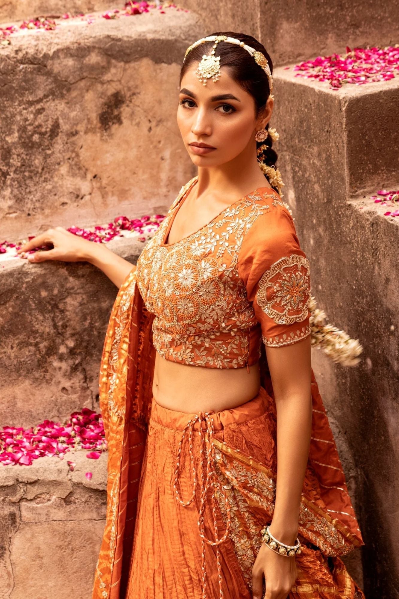 Ghatchola Bandhej Silk Lehenga with Zardozi work.
