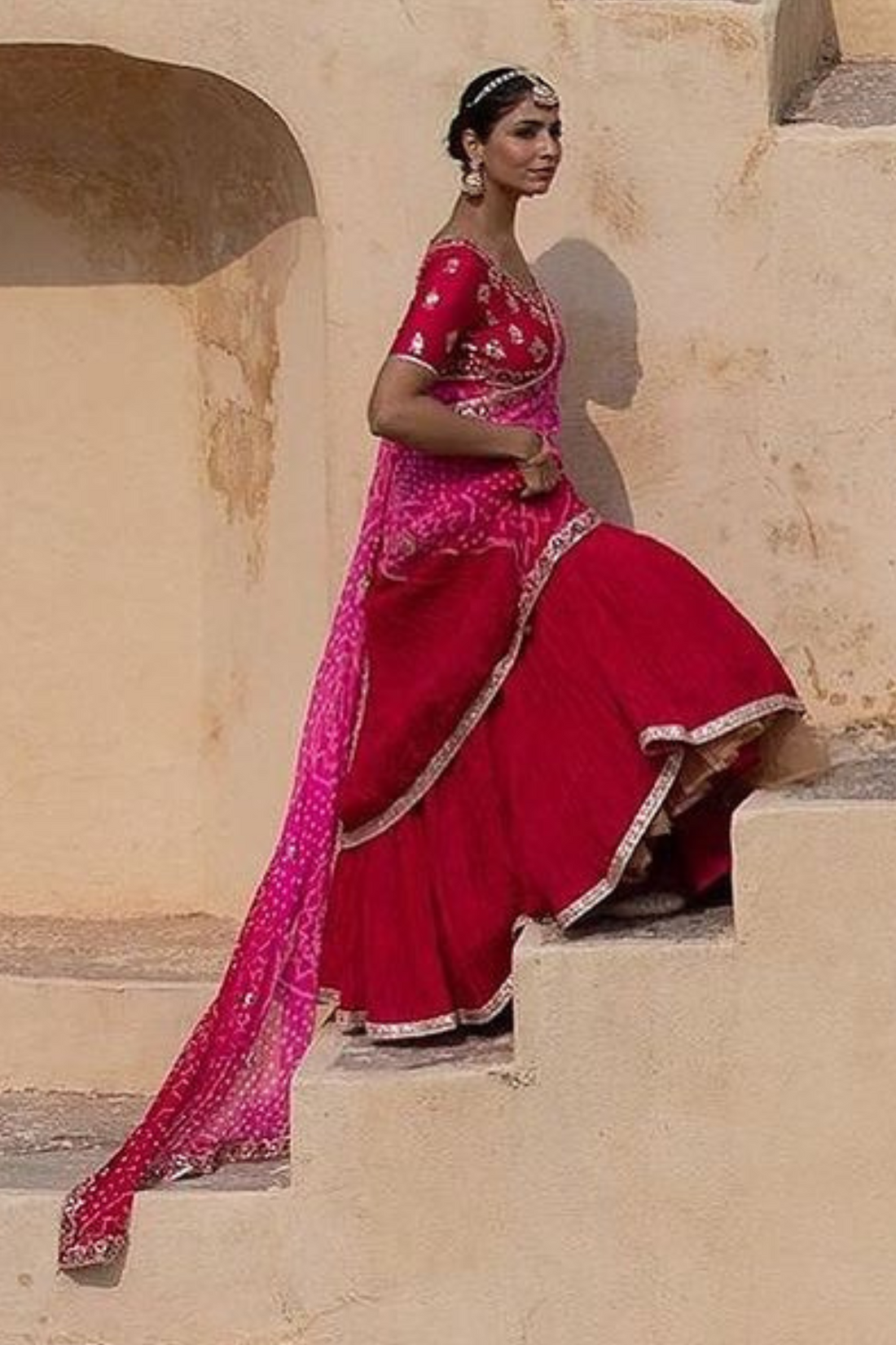 Embroidered Bandhej Lehenga with Gota Patti and Zardozi work