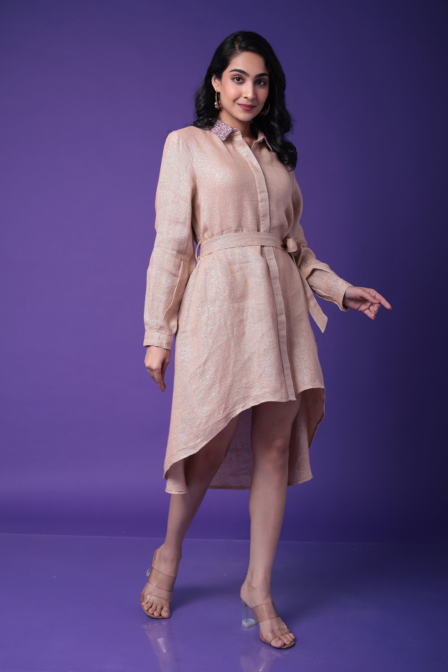 Shimmer Linen Dress Embroidered with Sequins work