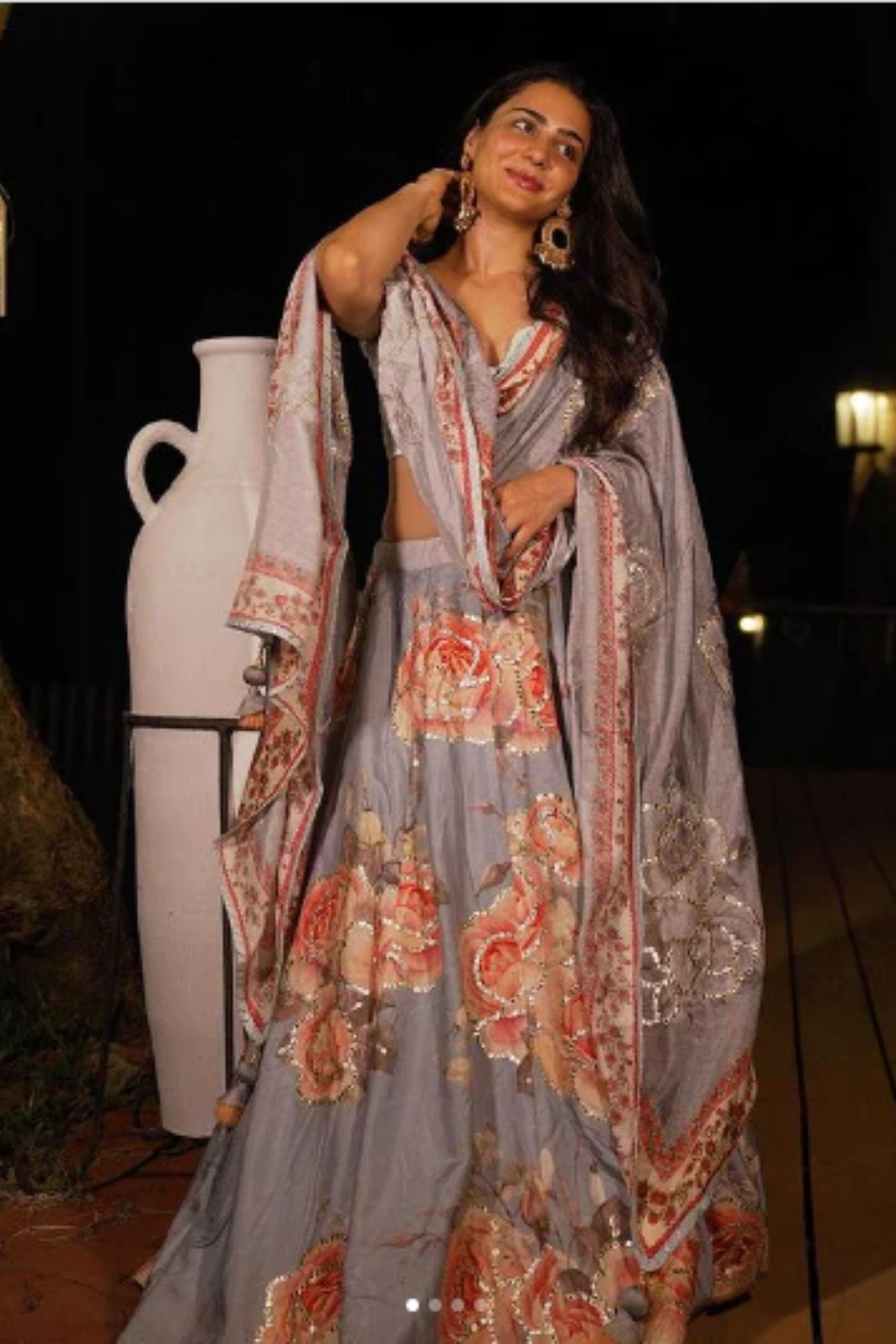 Silk Lehenga with Digital Print and Gota Patti work.