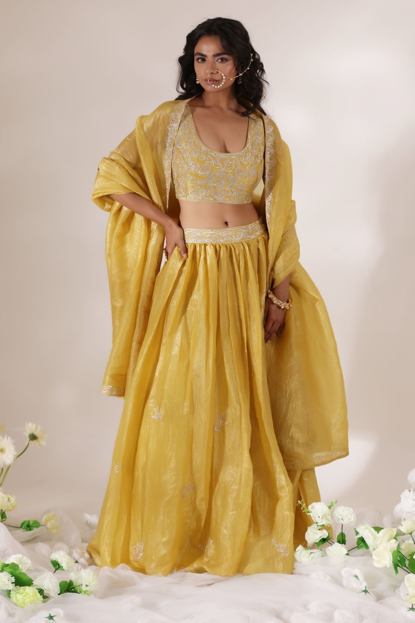 Tissue Indowestern Lehenga Embellished with Gota work