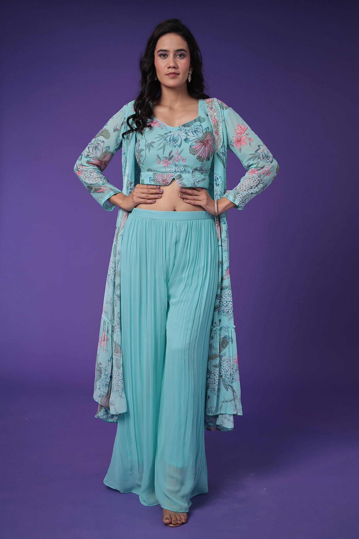 Printed Georgette Indowestern with Embroidered work