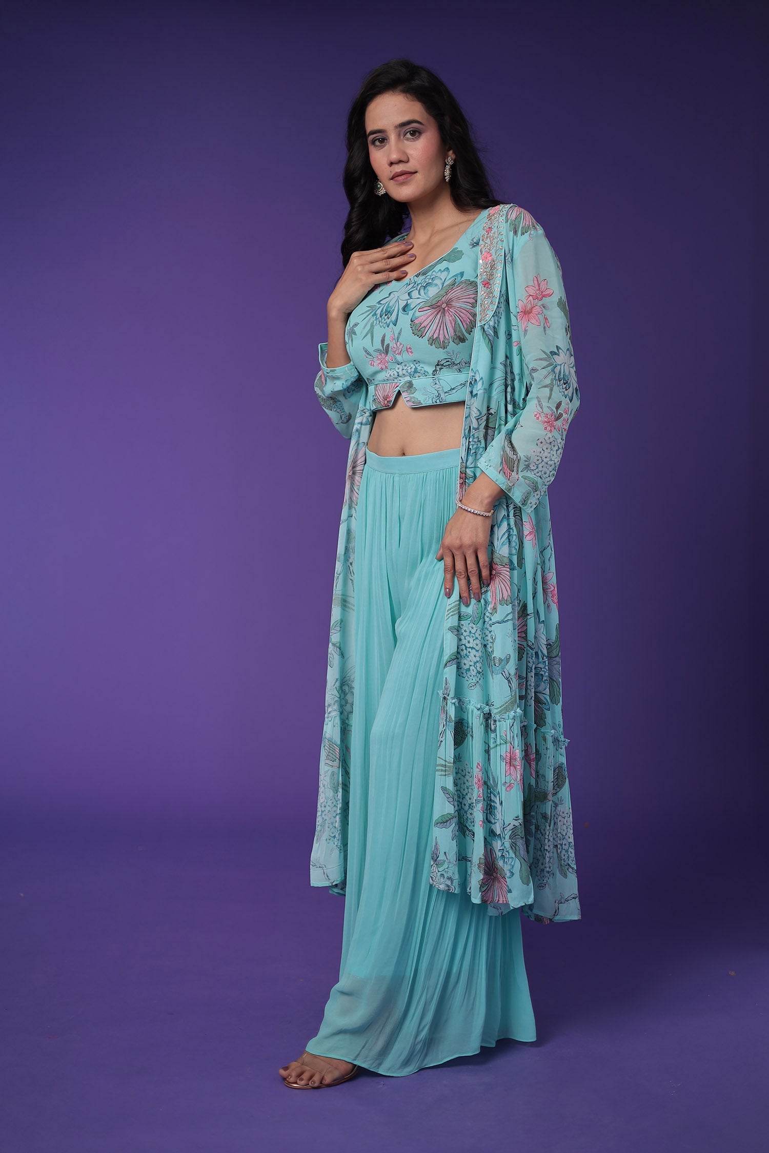 Printed Georgette Indowestern with Embroidered work