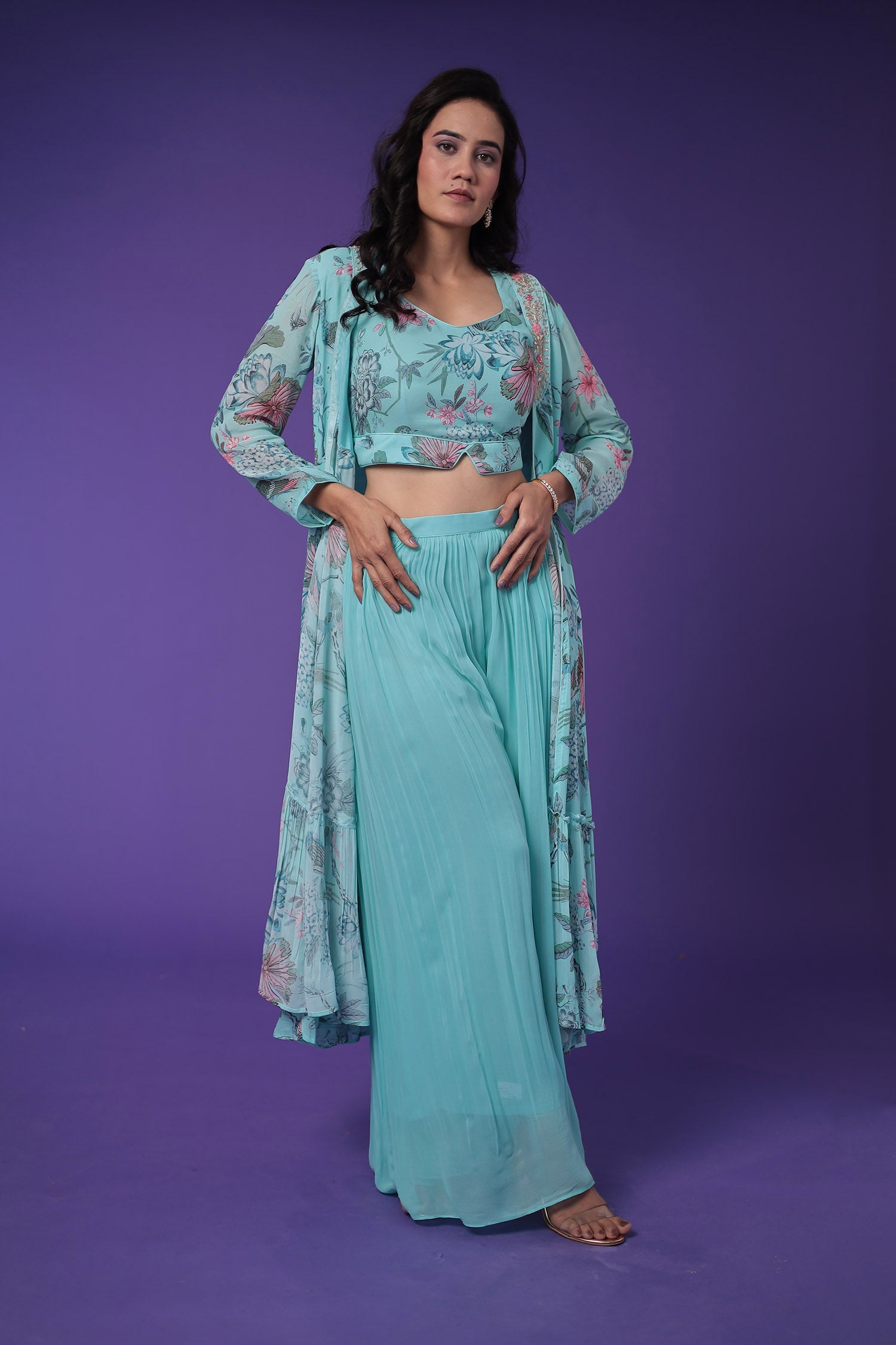 Printed Georgette Indowestern with Embroidered work