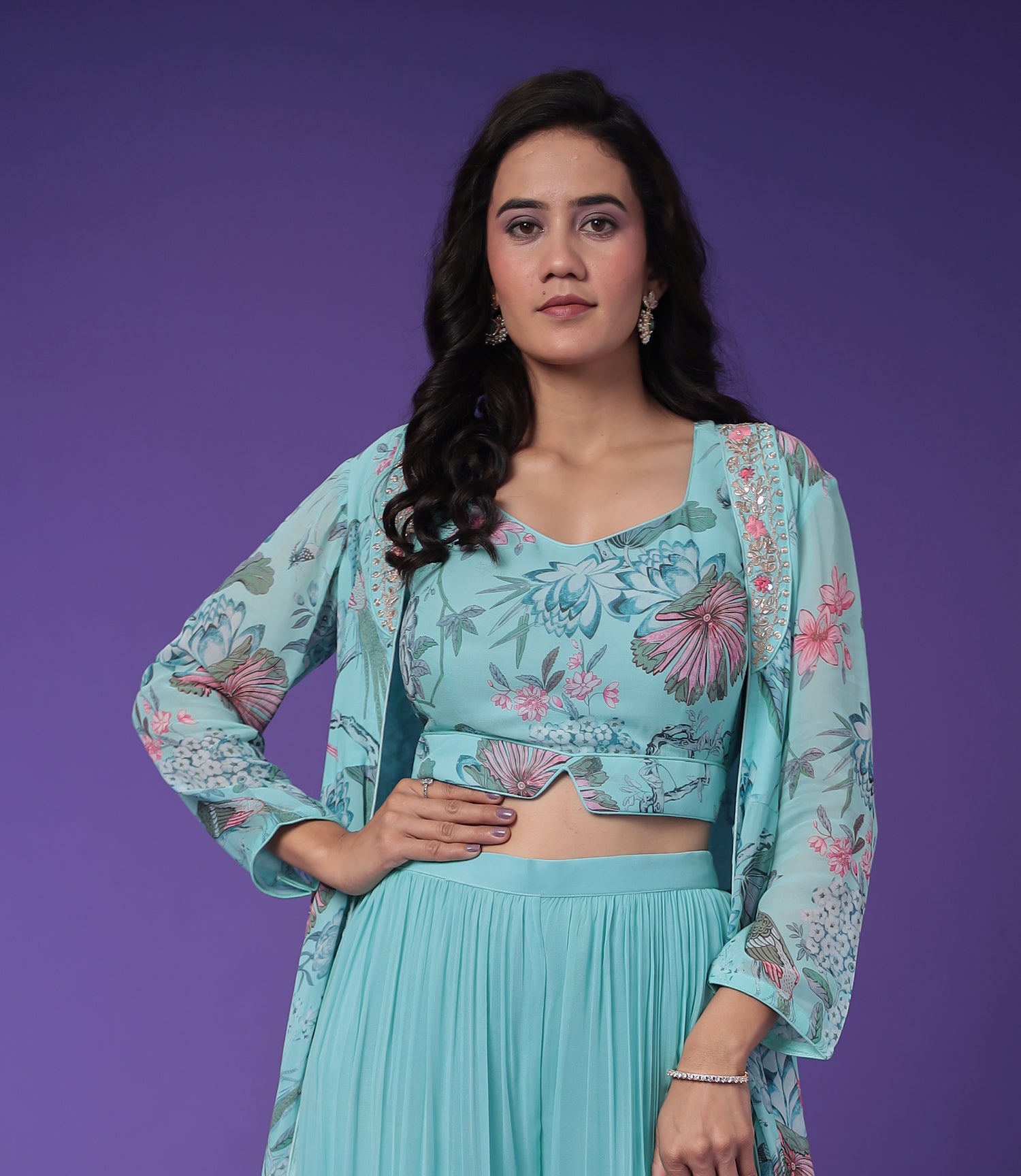 Printed Georgette Indowestern with Embroidered work