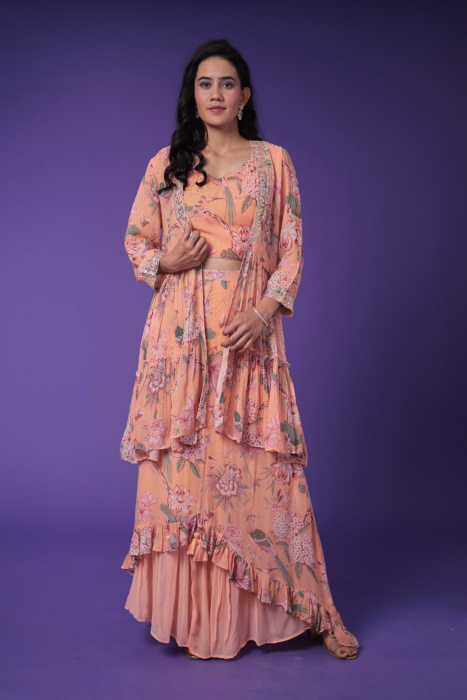 Printed Georgette Indowestern with Embroidered work