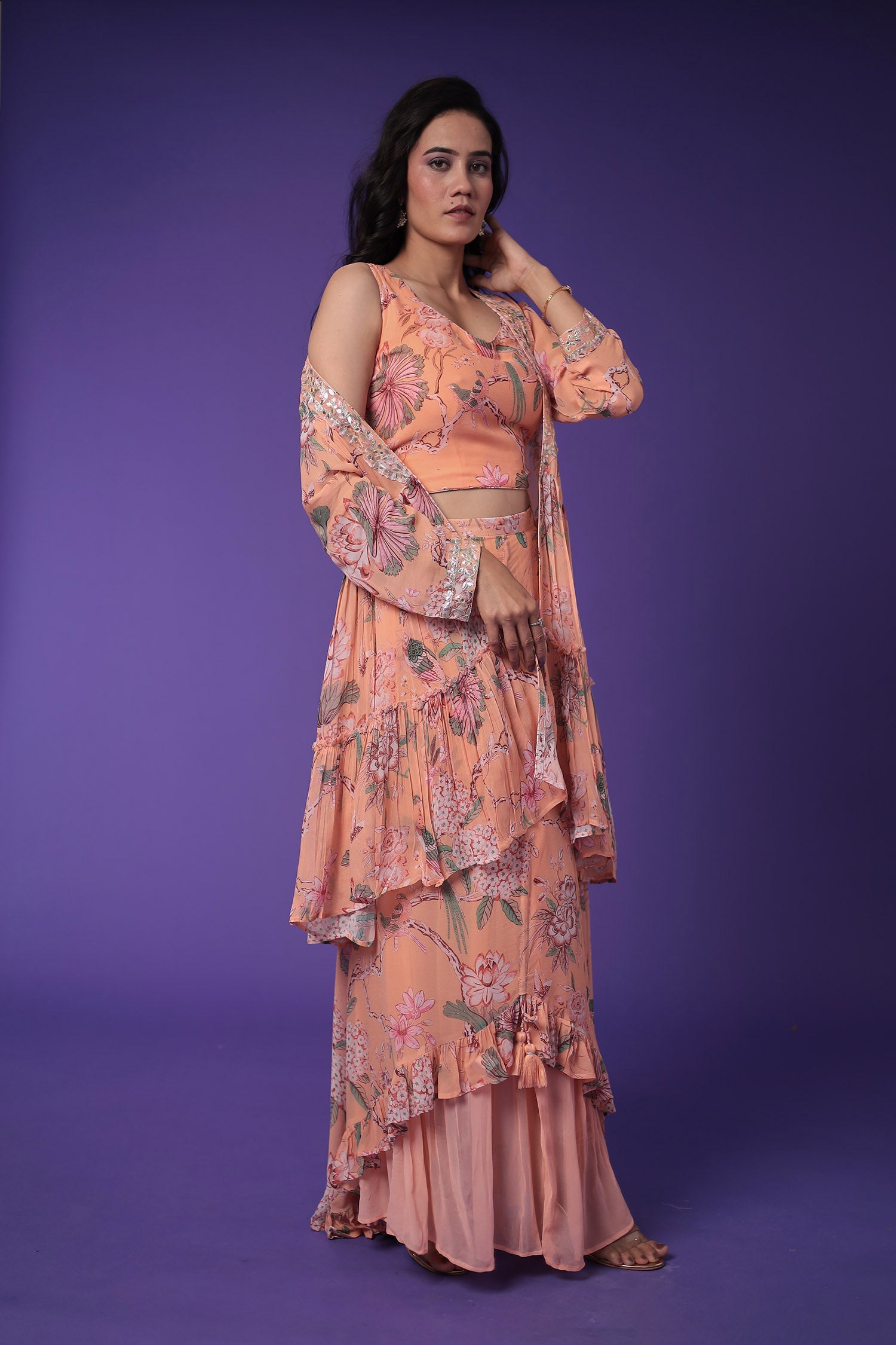 Printed Georgette Indowestern with Embroidered work