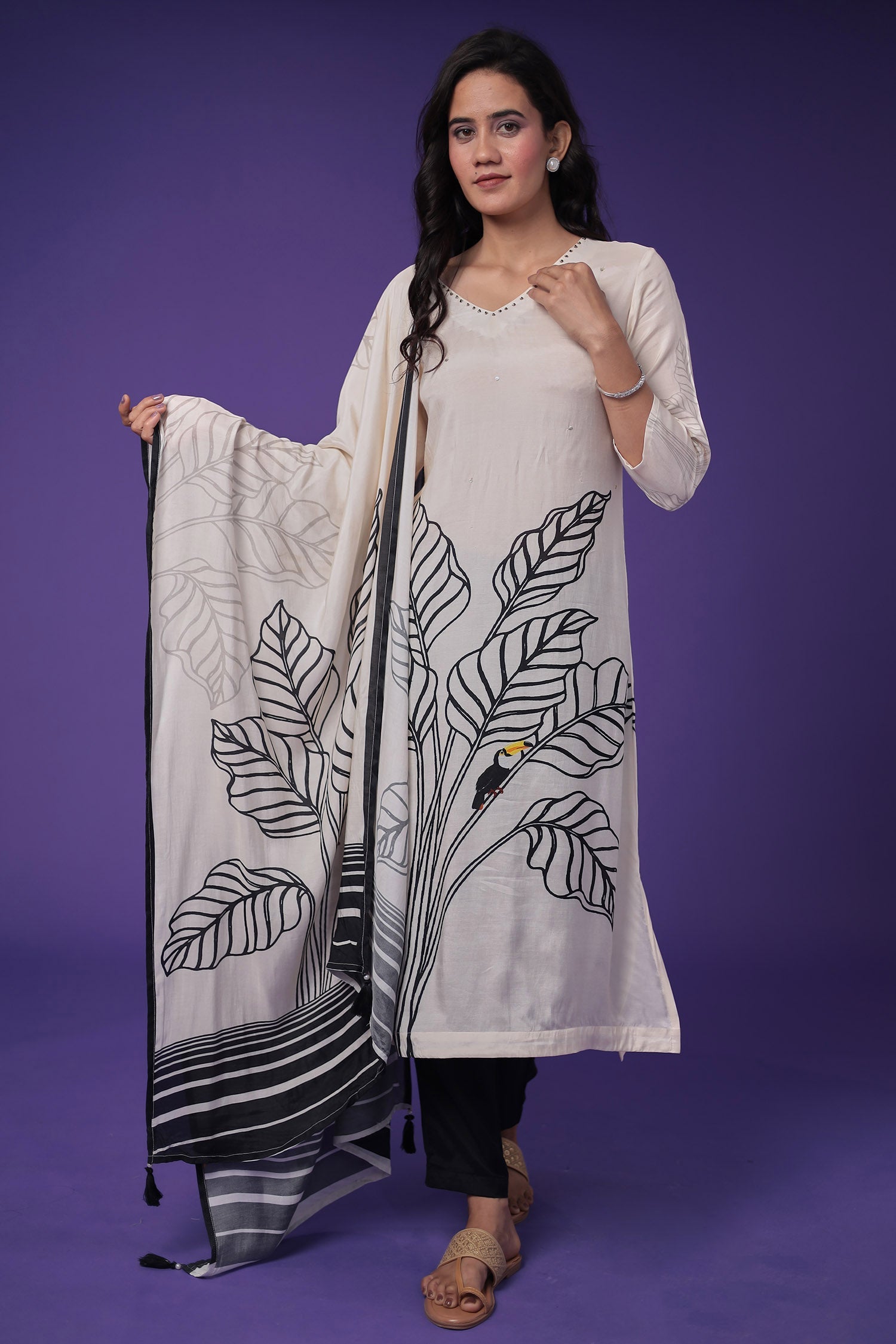 Printed Silk Blend Kurta Set Stitched