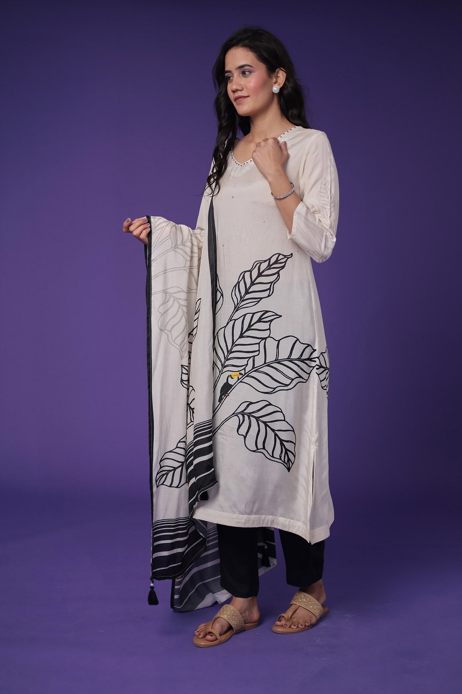 Printed Silk Blend Kurta Set Stitched