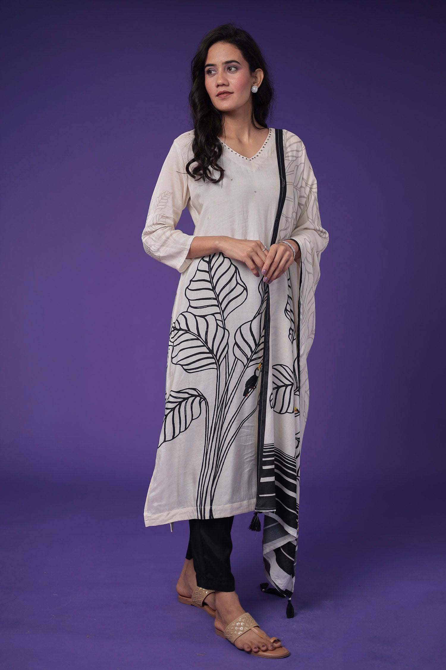 Printed Silk Blend Kurta Set Stitched