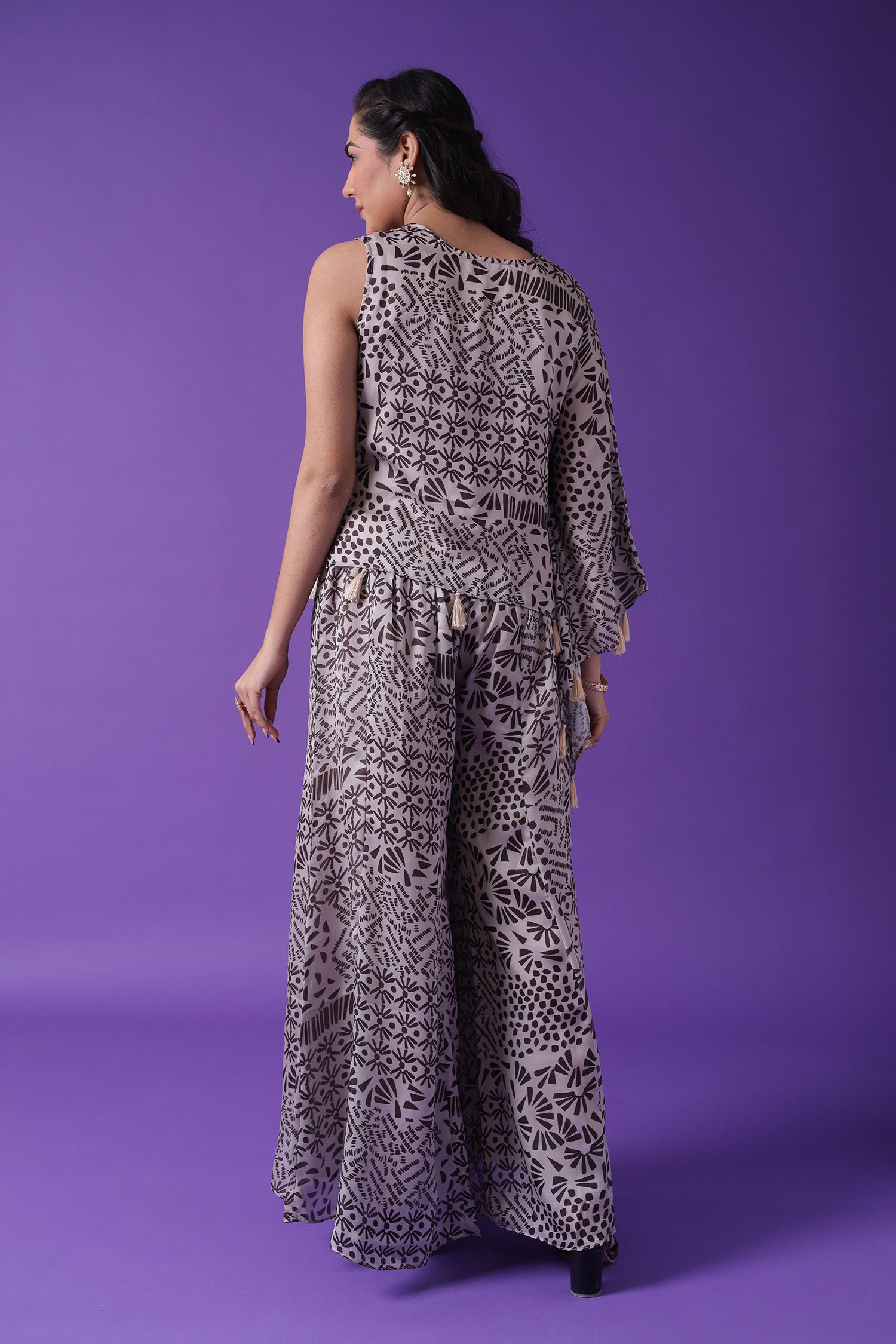 Printed Silk Blend Indowestern with Cutdana work