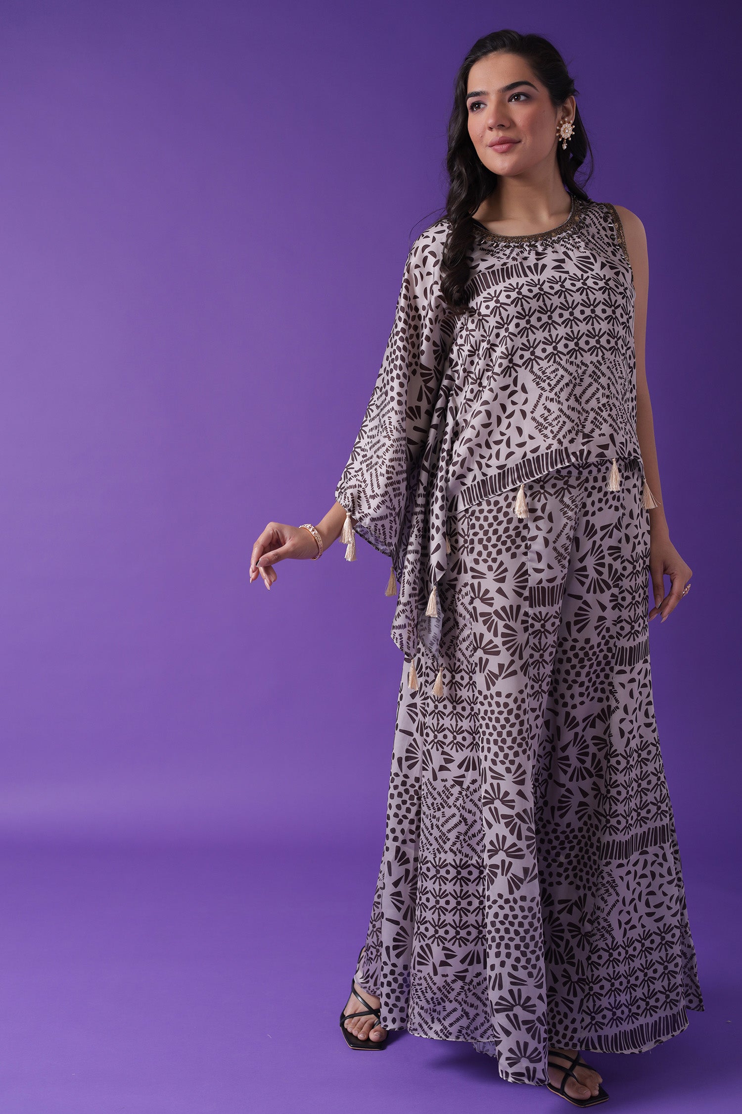 Printed Silk Blend Indowestern with Cutdana work