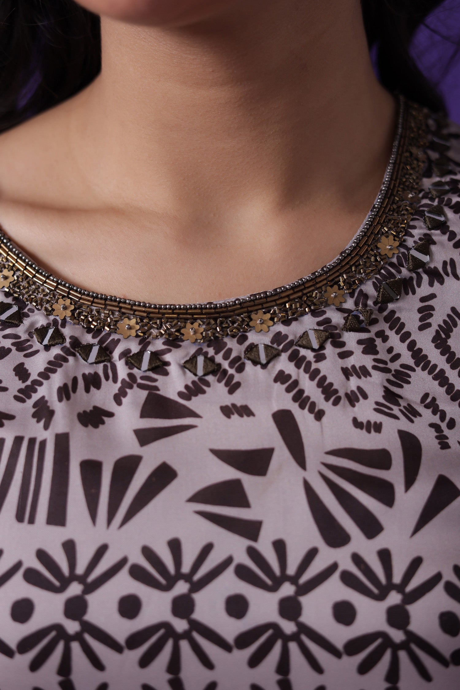 Printed Silk Blend Indowestern with Cutdana work