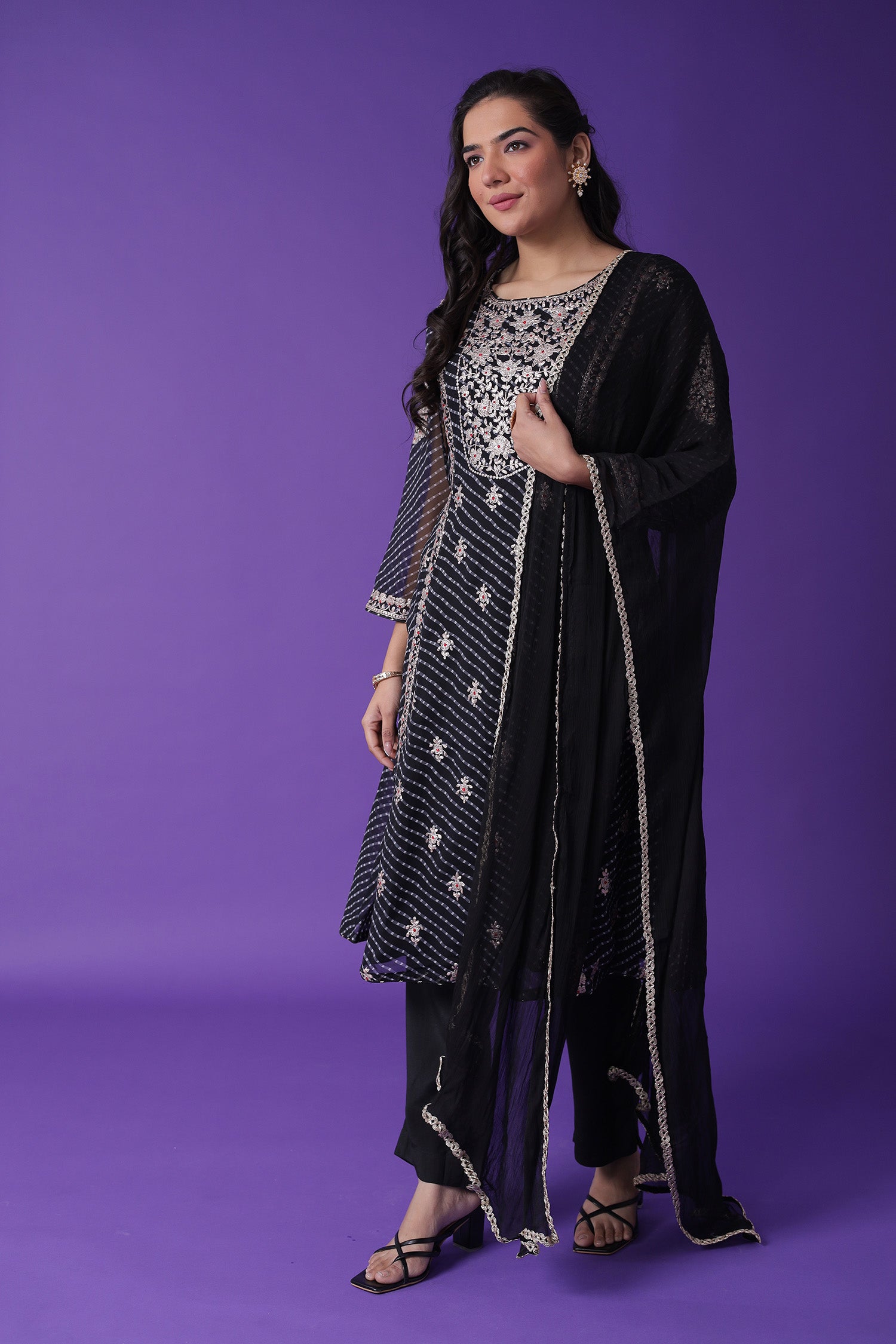 Mothra Georgette Suit Embroidered with Pittan work