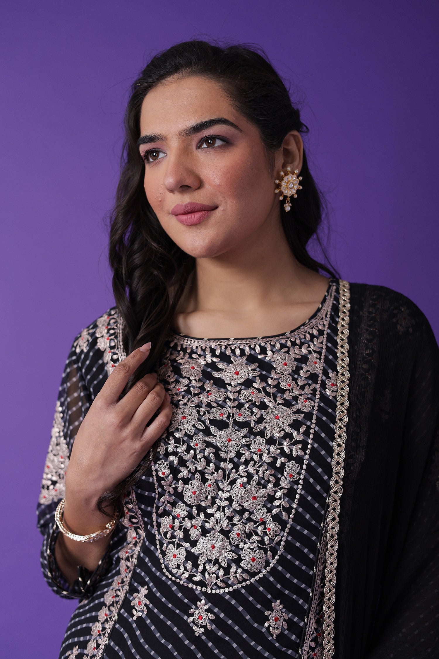 Mothra Georgette Suit Embroidered with Pittan work