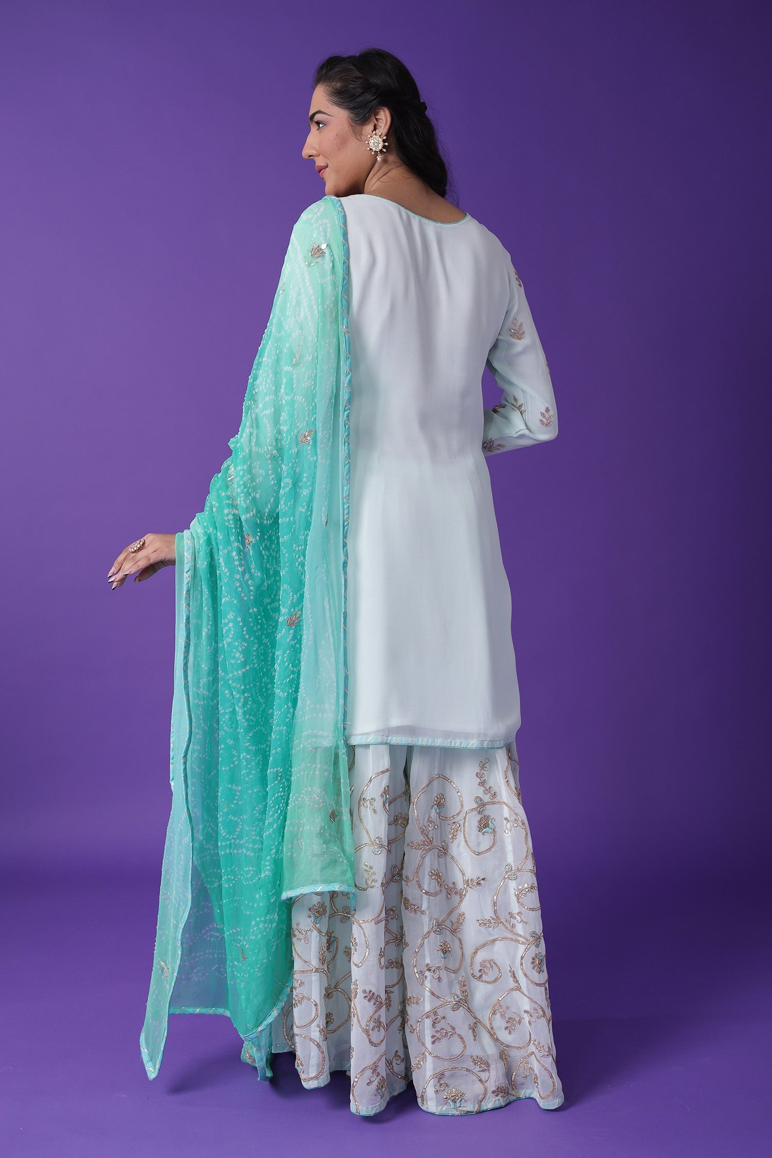 Embroidered Georgette Sharara Suit with Gota Patti work