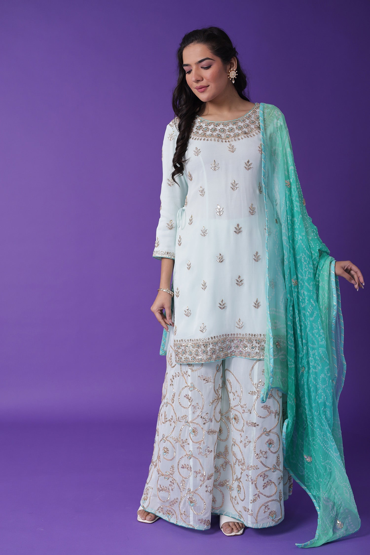 Embroidered Georgette Sharara Suit with Gota Patti work