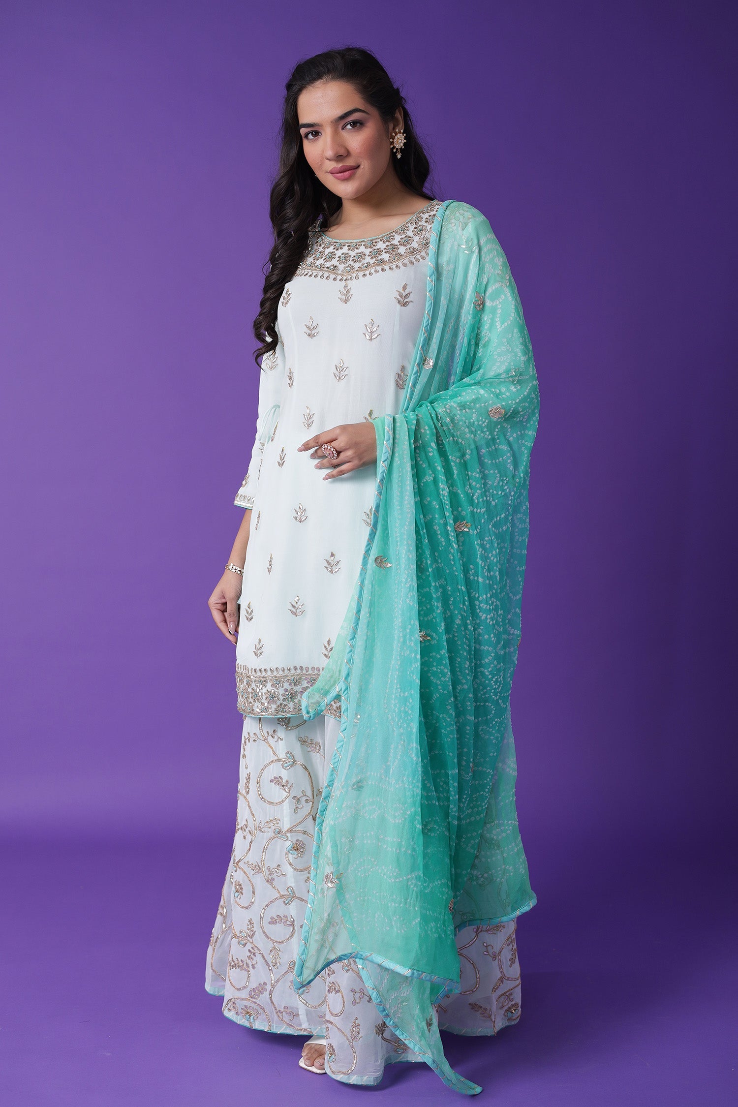 Embroidered Georgette Sharara Suit with Gota Patti work