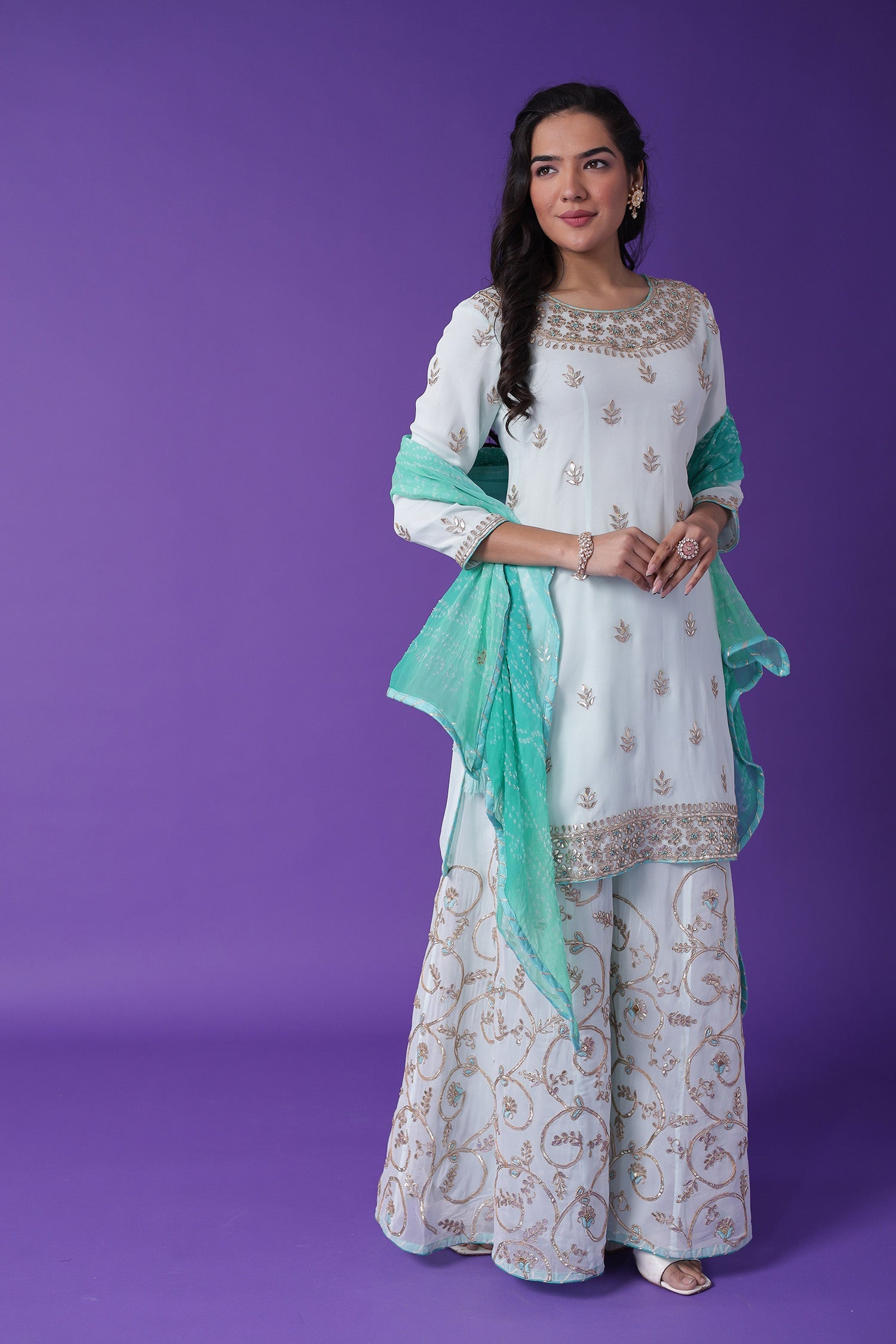 Embroidered Georgette Sharara Suit with Gota Patti work