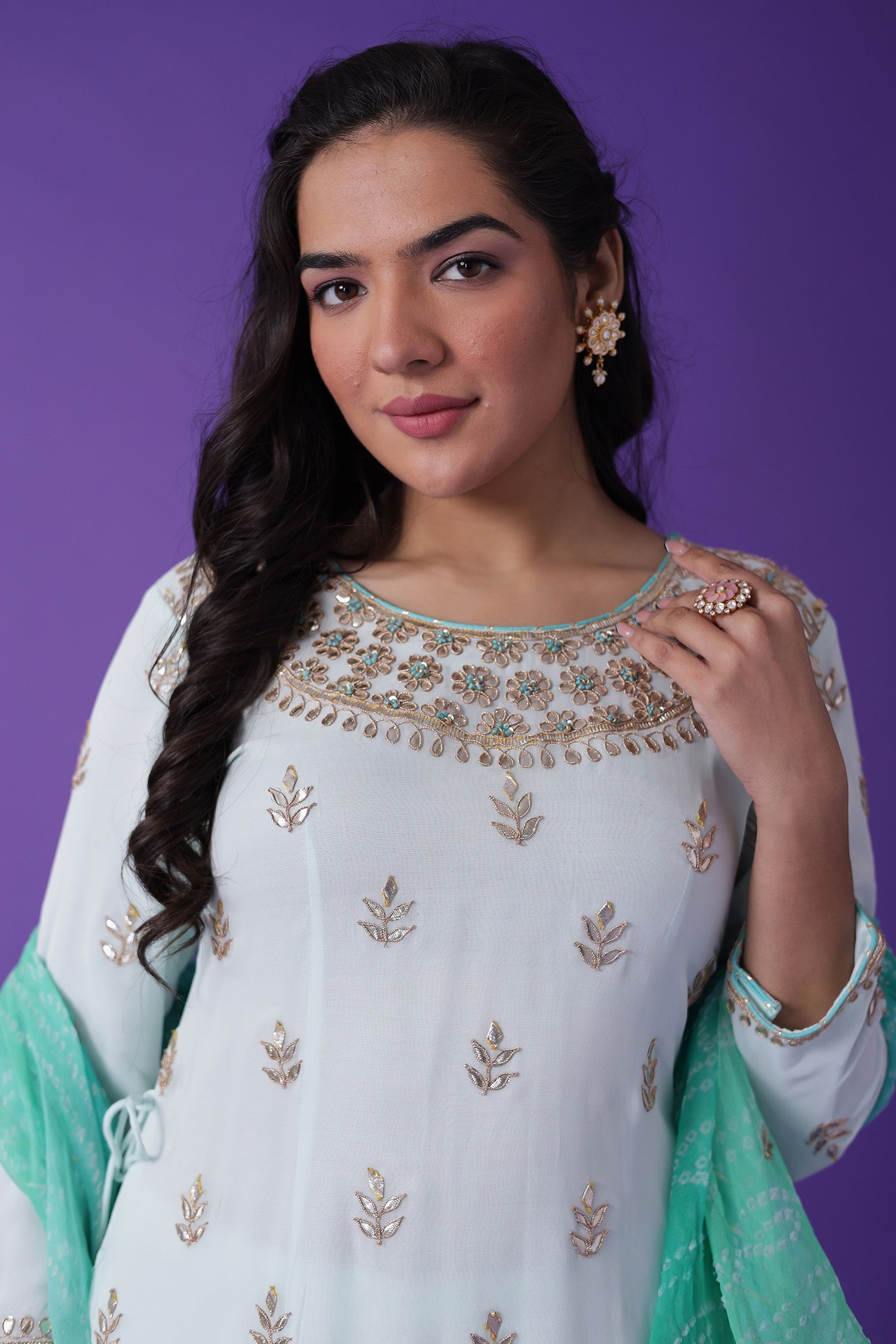 Embroidered Georgette Sharara Suit with Gota Patti work