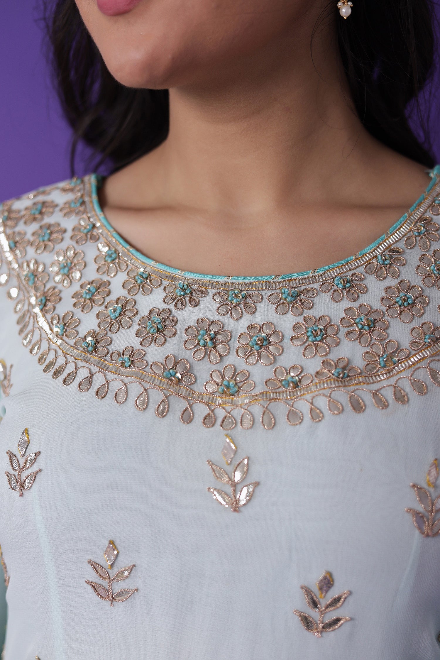 Embroidered Georgette Sharara Suit with Gota Patti work